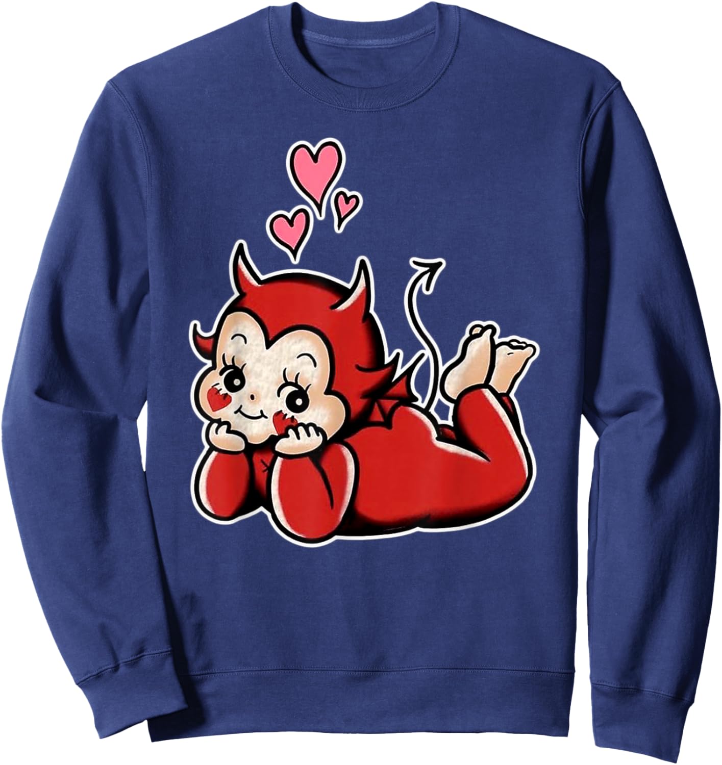 Urban Empyre Kewpie Baby Devil Cupid Love Traditional Tattoo Flash , Small, Black Sweatshirt - Sweatshirt | Navy