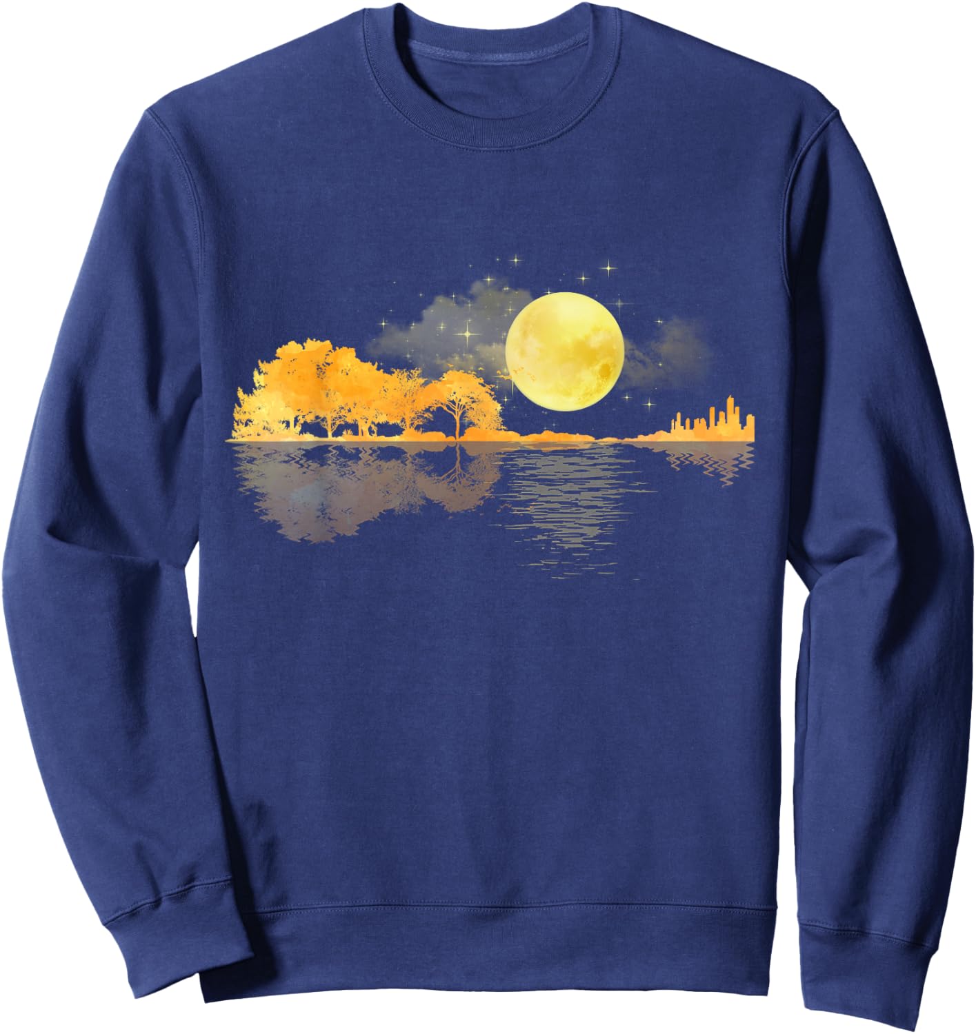 Guitar Nature Moon Retro Style Guitarist Acoustic Guitar Sweatshirt - Sweatshirt | Navy