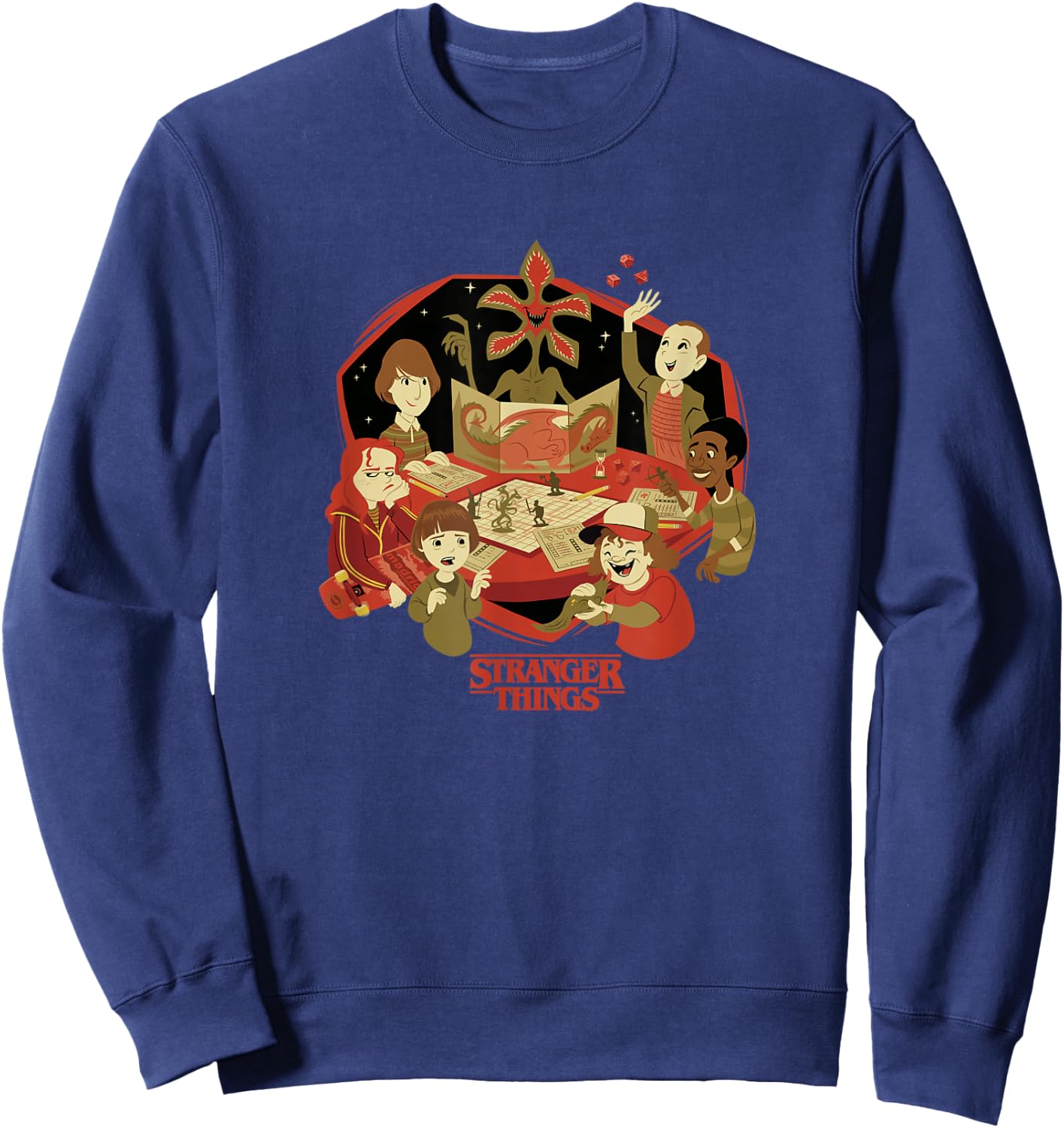 Stranger Things D&D Group Shot Cartoon Sweatshirt - Sweatshirt | Navy
