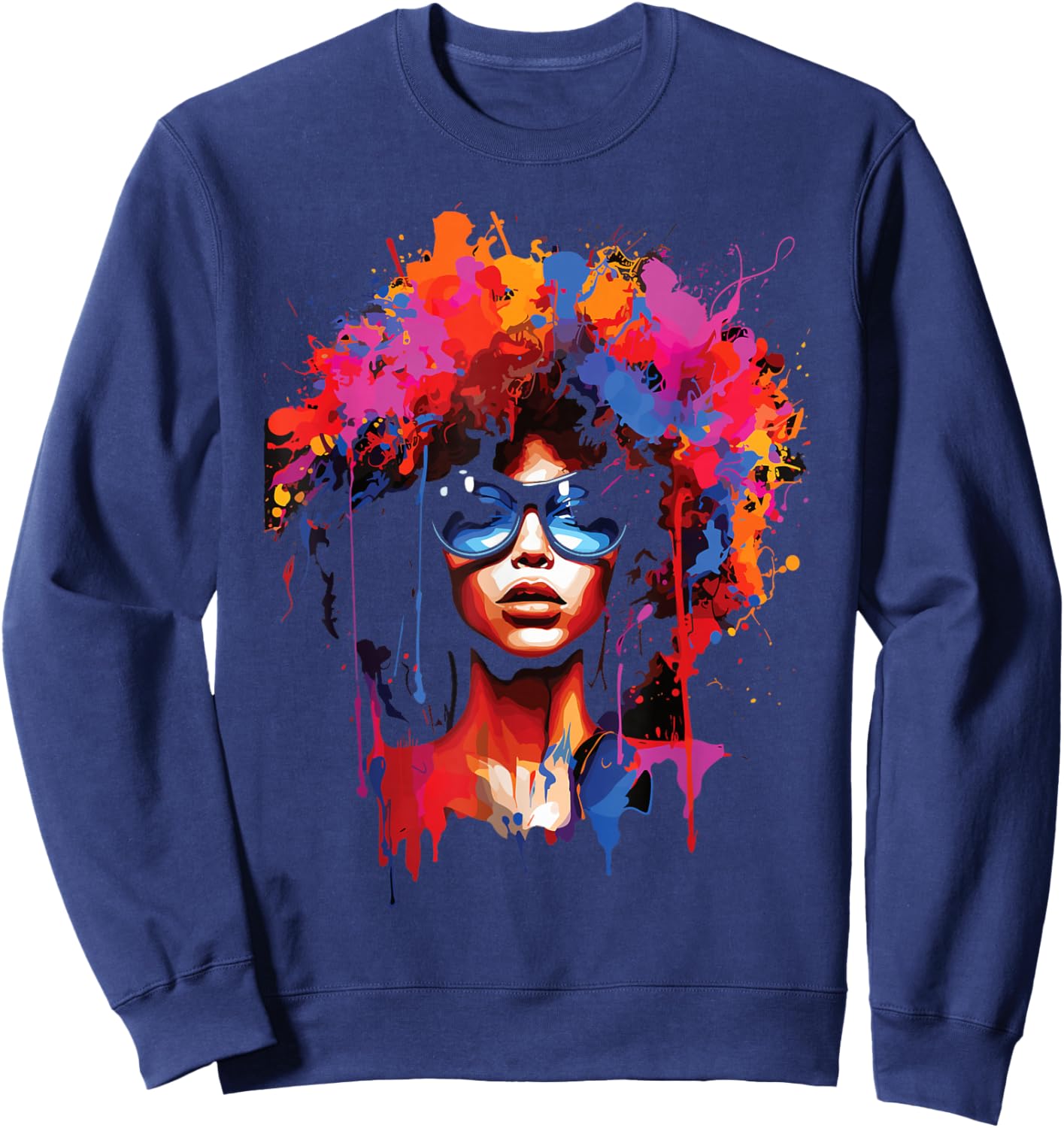 Black Queen Dripping Afro Melanin Juneteenth Sweatshirt - Sweatshirt | Navy