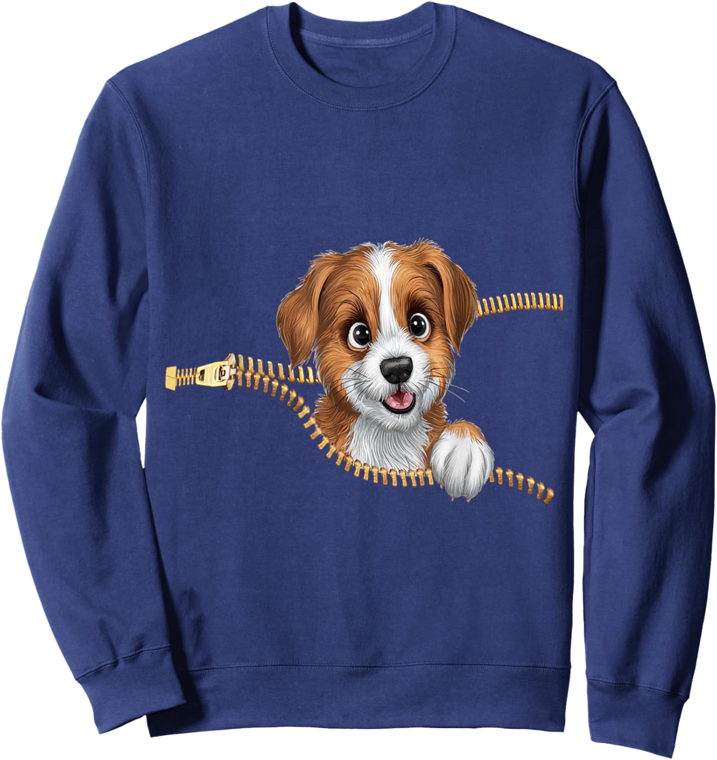 Cute Dog in Pocket Funny Zipper Pocket Graphic Design Puppy Sweatshirt - Sweatshirt | Navy