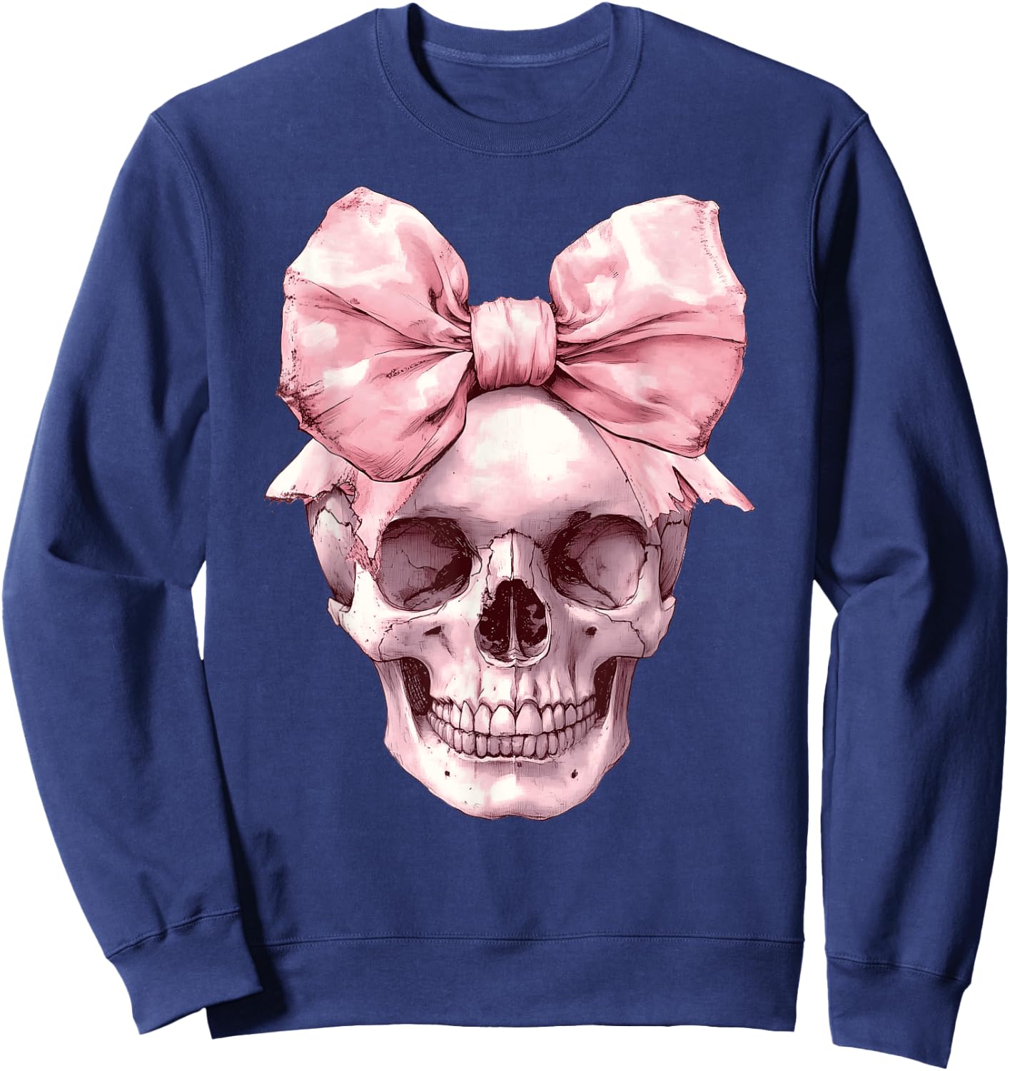 Cute Pink Coquette Bow Skull Spooky Halloween Women Girls Sweatshirt - Sweatshirt | Navy