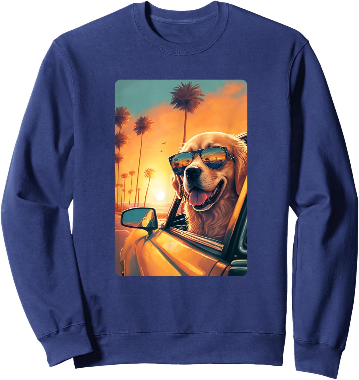 Golden Retriever Shirt Glasses Car Funny Golden Retriever Sweatshirt - Sweatshirt | Navy