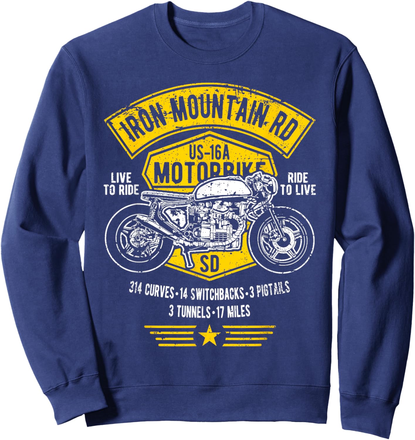 Iron Mountain Road US-16A South Dakota Motorcycle Design Sweatshirt - Sweatshirt | Navy