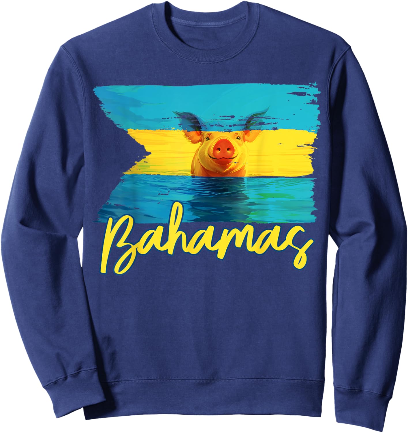 Bahamas Swimming Pig Flag Beach Caribbean Vacation Family Sweatshirt - Sweatshirt | Navy