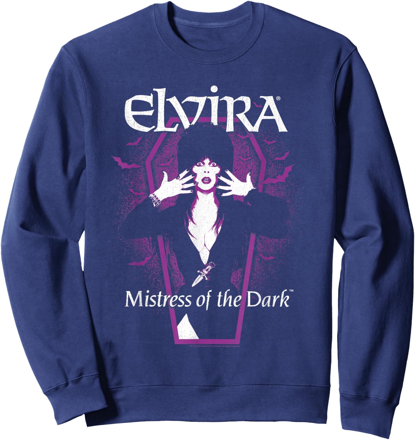 Elvira, Mistress of The Dark Purple Bats and Coffin Sweatshirt - Sweatshirt | Navy