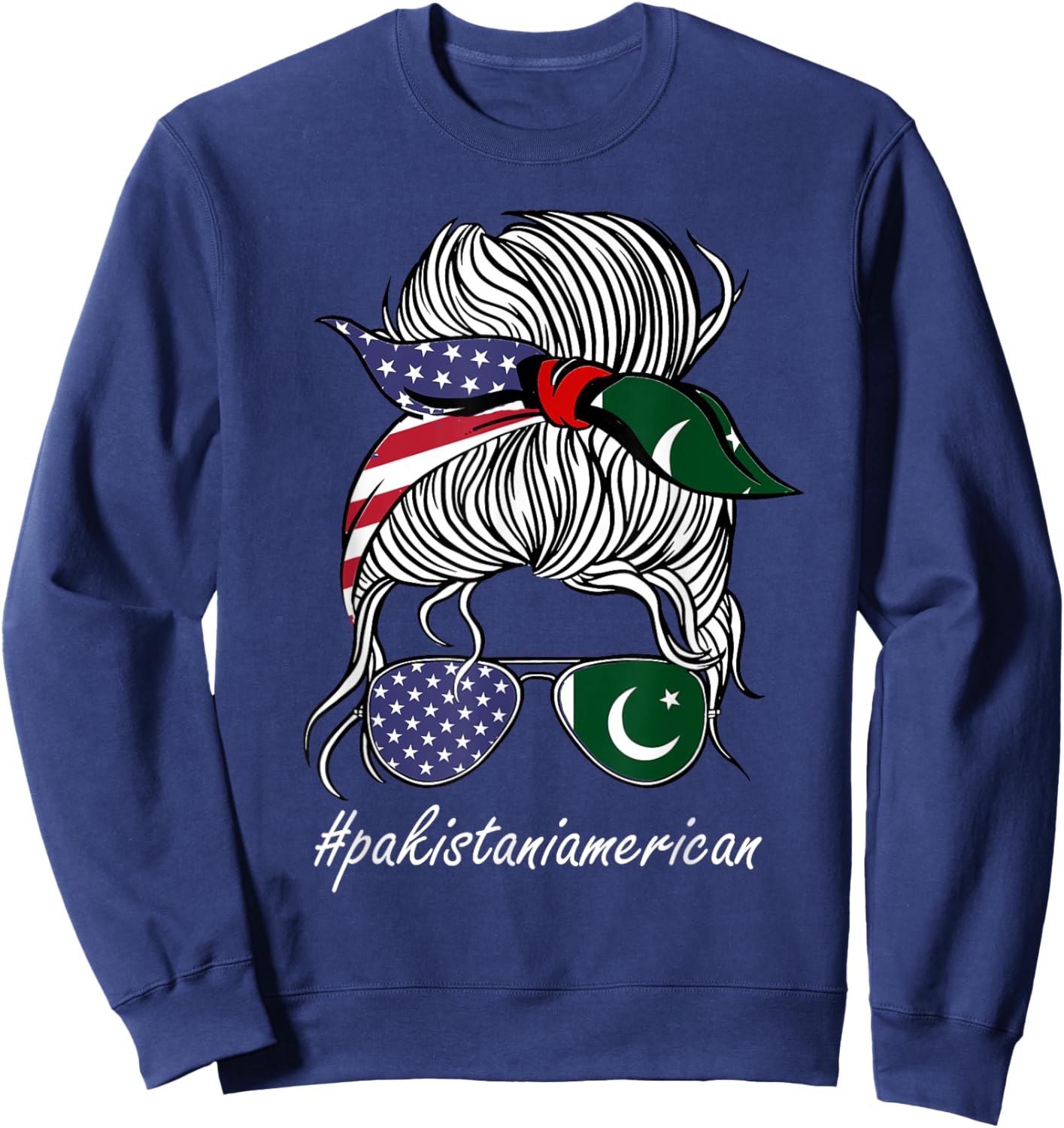 Pakistan Heritage American Grown Women Girl Pakistan Flag Sweatshirt - Sweatshirt | Navy