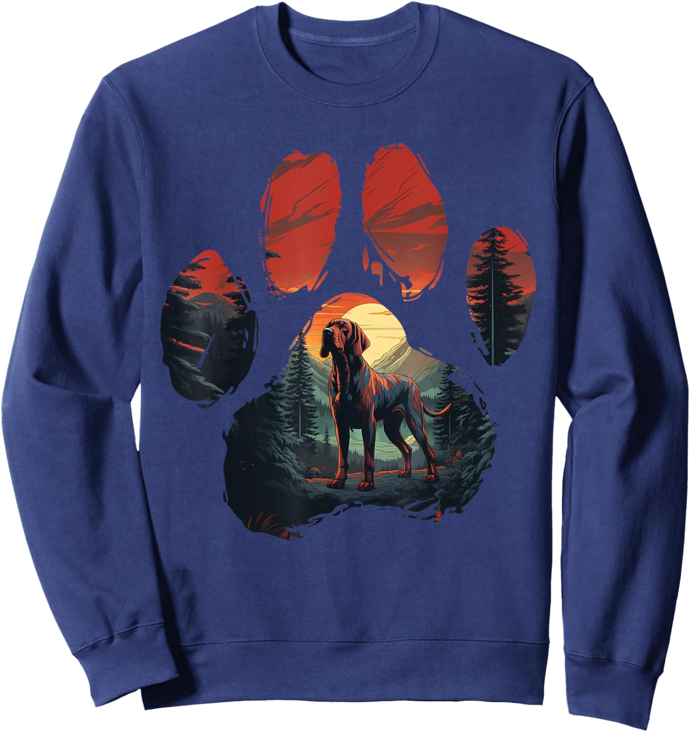 Redbone Coonhound Paw Mountain Design Dog Mom Dad Sweatshirt - Sweatshirt | Navy