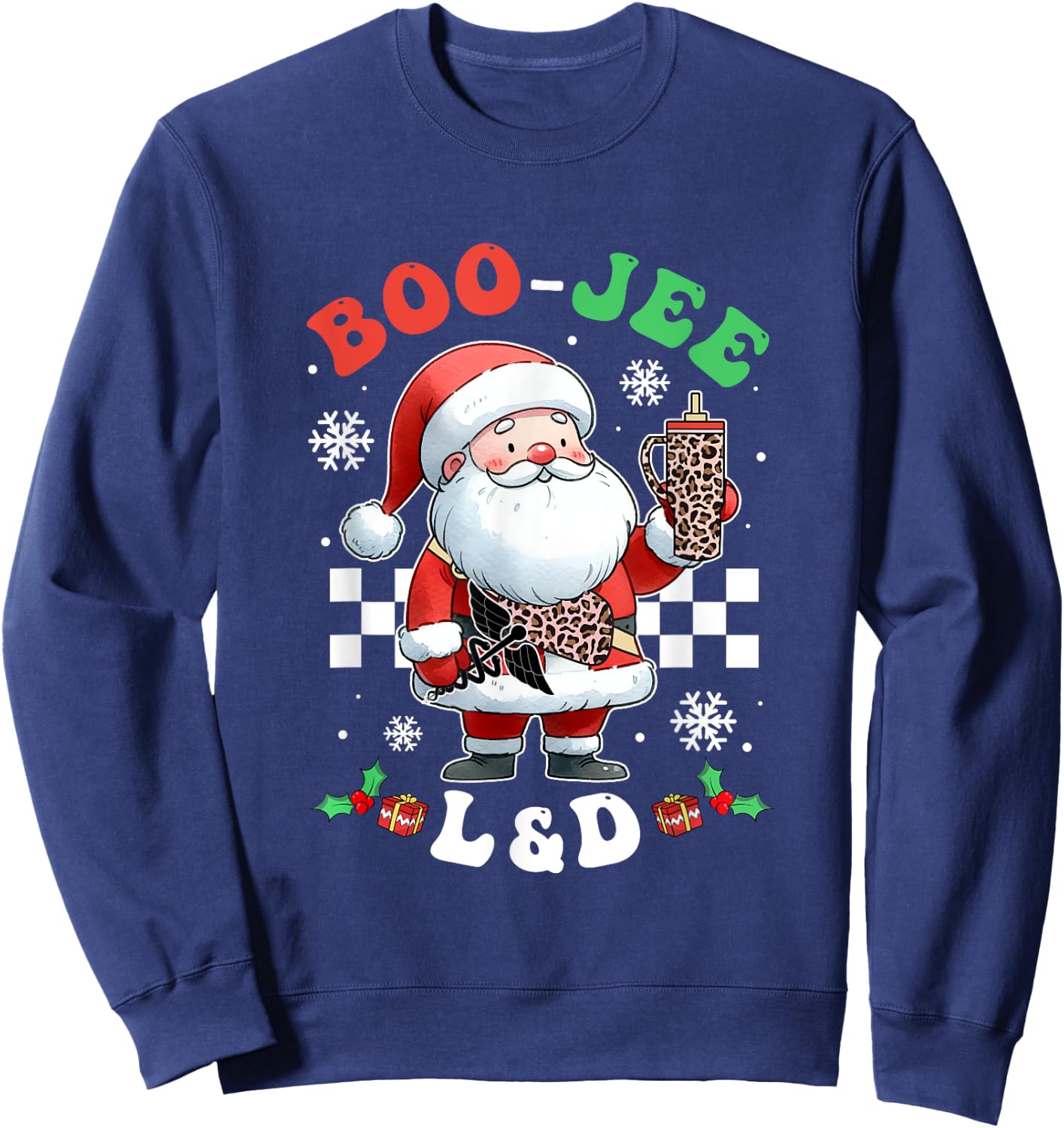 Groovy Bougie L&D Santa Christmas Matching Nurse Scrub Women Sweatshirt - Sweatshirt | Navy