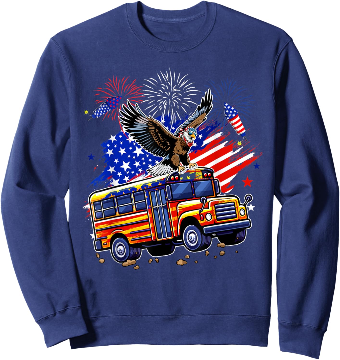 Eagle Sunglasses 4th July US Flag School Bus Driver Lover Sweatshirt - Sweatshirt | Navy