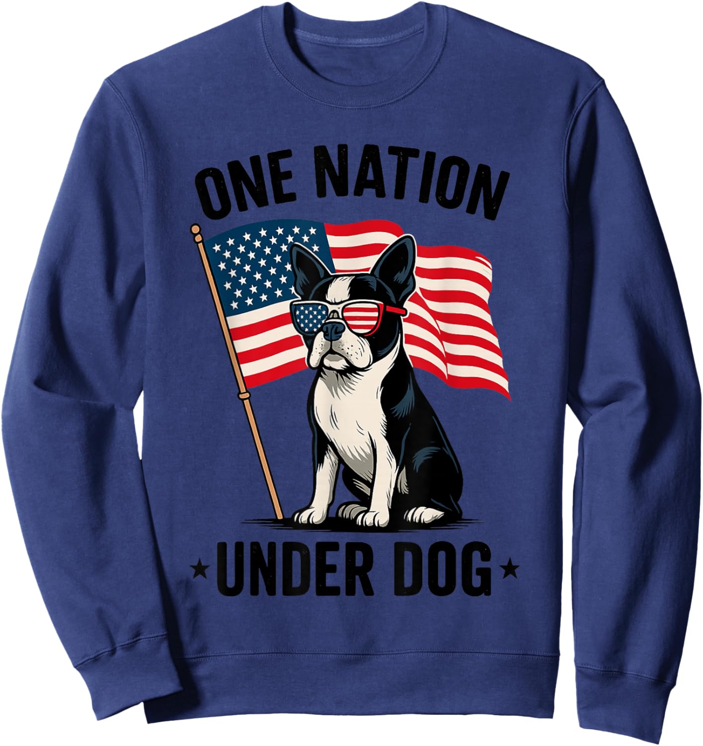 One Nation Under Dog Funny Patriotic Boston Terrier Lover Women Kids Sweatshirt - Sweatshirt | Navy