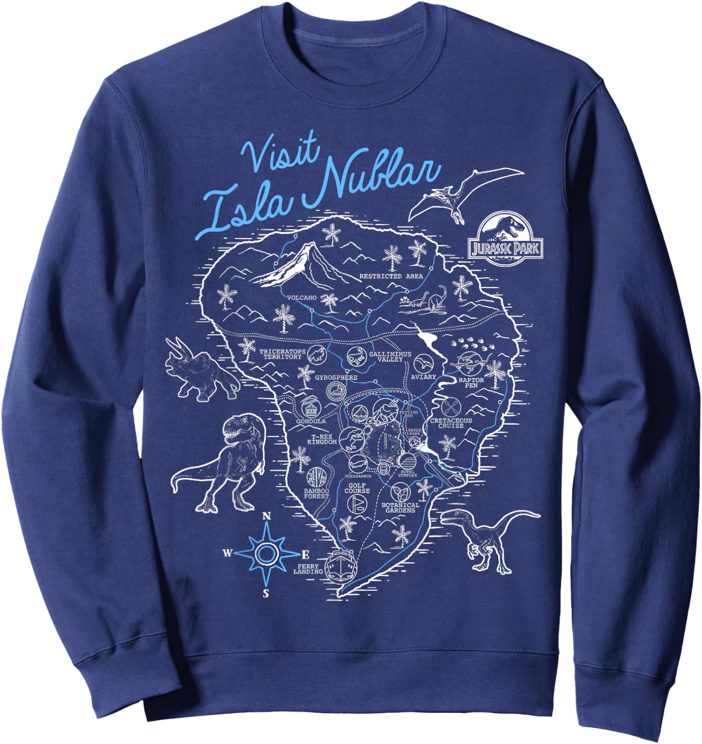 Jurassic Park Visit Isla Nublar Sketch Map Poster Sweatshirt - Sweatshirt | Navy