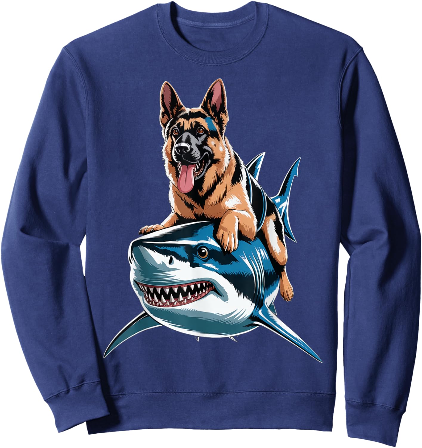Funny German Shepherd Riding Shark Sweatshirt - Sweatshirt | Navy