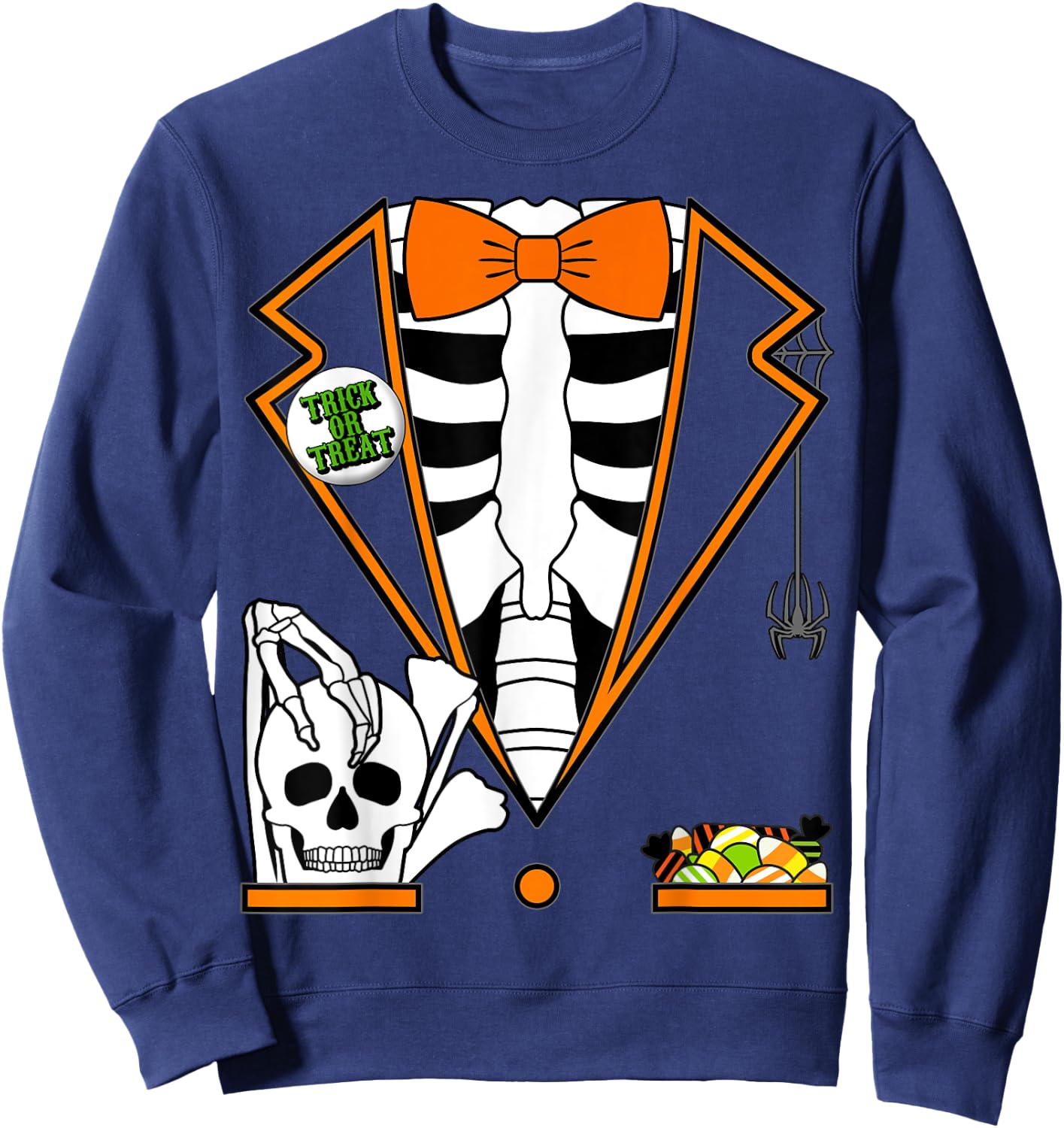 Easy Halloween Costume Shirts Orange Skeleton Tuxedo Sweatshirt - Sweatshirt | Navy