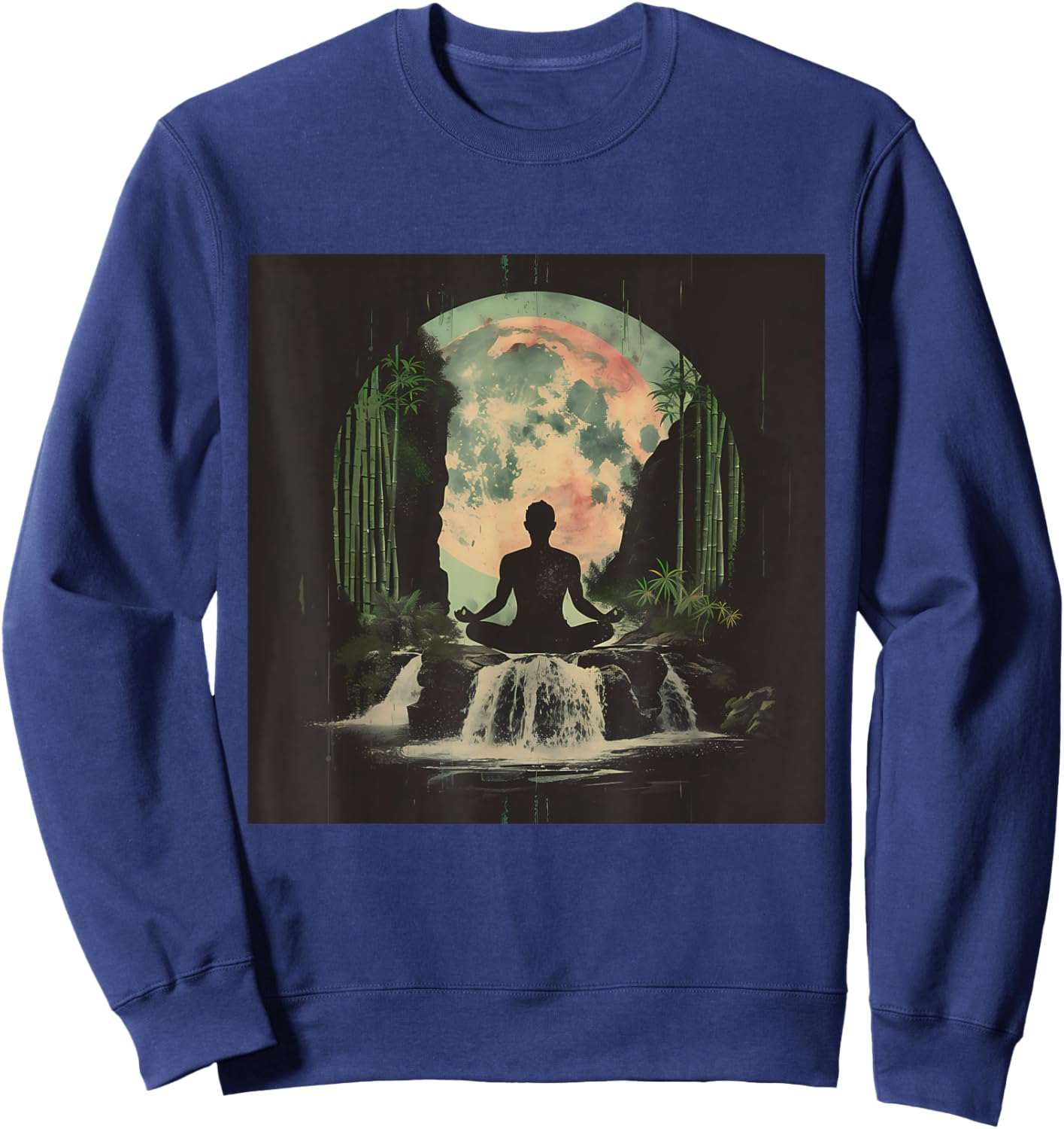 Waterfall Meditation Nature Buddhist Zen Buddha Hindu Yoga Sweatshirt - Sweatshirt | Navy