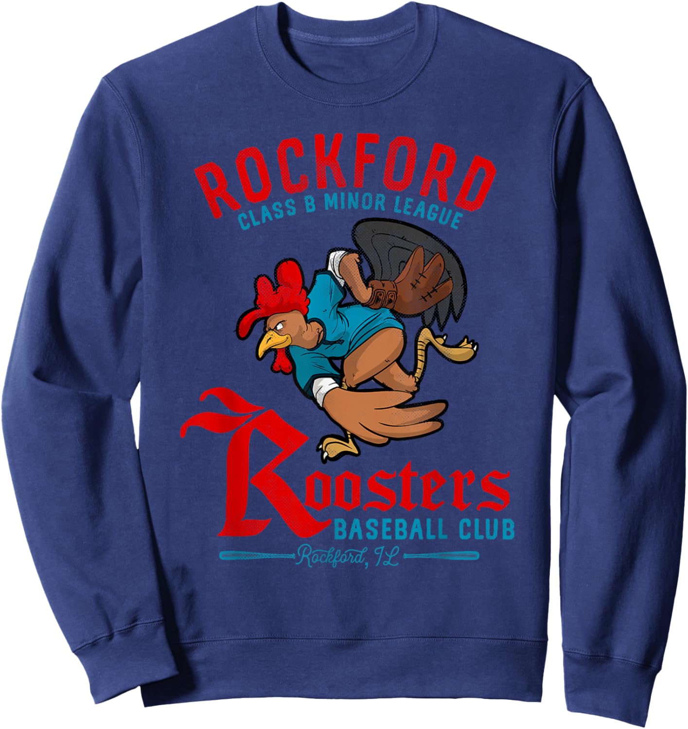 Rockford Roosters Retro Minor League Baseball Team Sweatshirt - Sweatshirt | Navy
