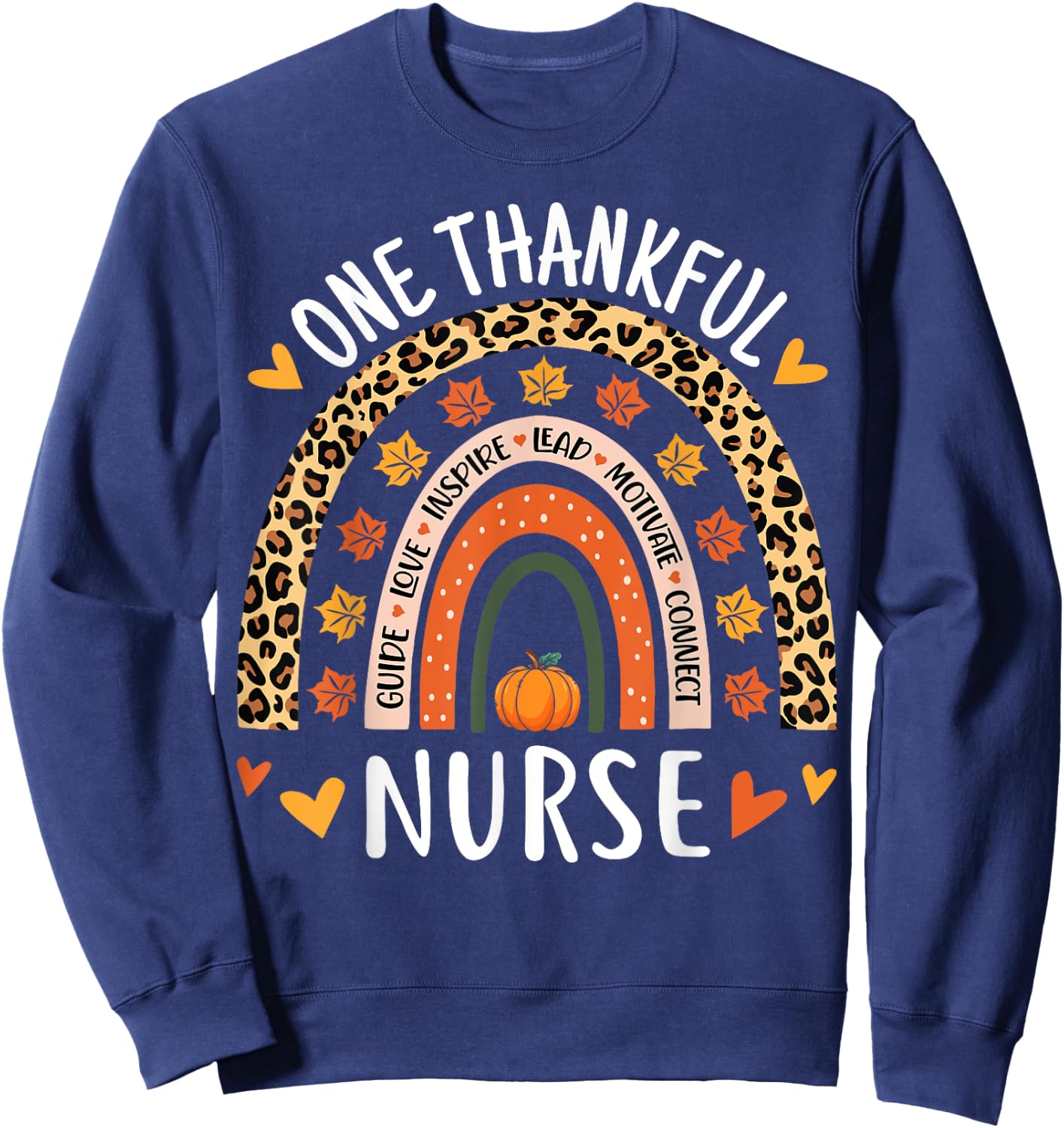 One Thankful Nurse Thanksgiving Rainbow Leopard Nursing Sweatshirt - Sweatshirt | Navy