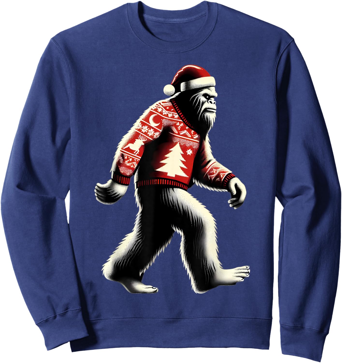 Walking Sasquatch With Santa Hat Christmas Big-foot Funny Sweatshirt - Sweatshirt | Navy