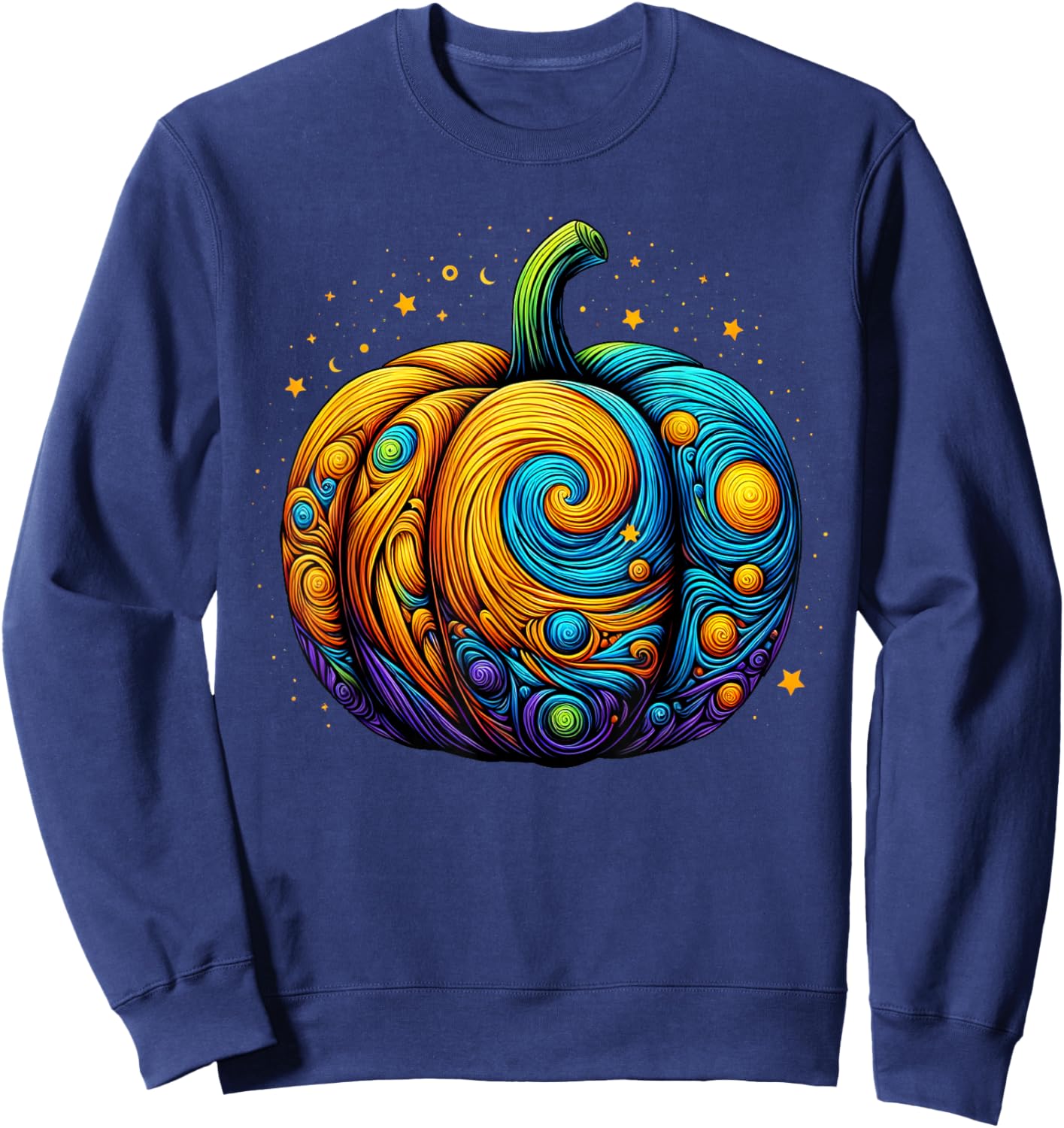 Pumpkin Halloween Starry Night Van Gogh Thanksgiving Fall Sweatshirt - Sweatshirt | Navy