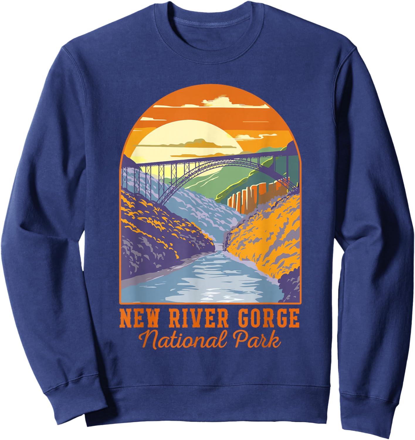 New River Gorge National Park Gift -Adults Cotton, Polyester Blend Black Small Modern Nature Hiking Short Sleeve Sweatshirt - Sweatshirt | Navy