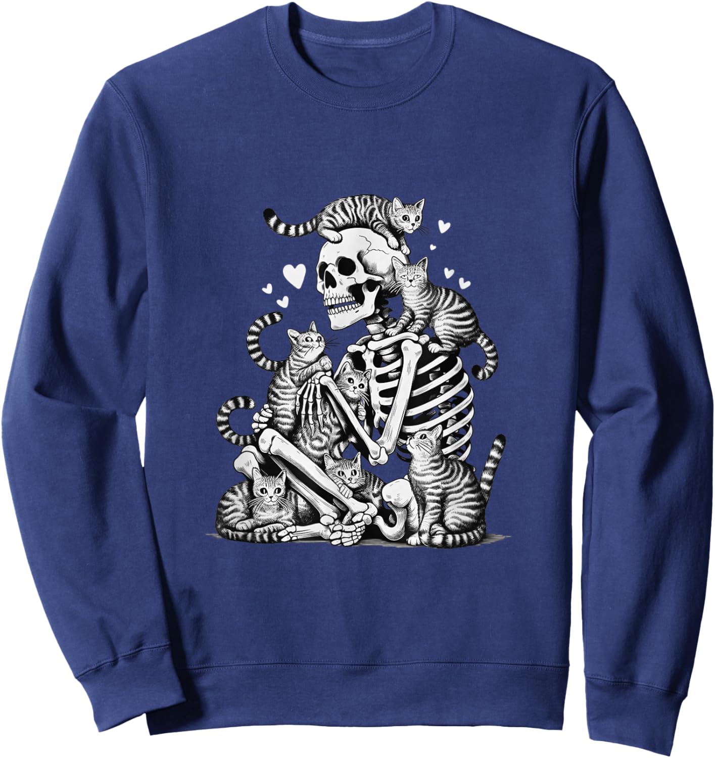 Skeleton Cat Skull Kitty Cute Halloween Men Women Kids Goth Sweatshirt - Sweatshirt | Navy