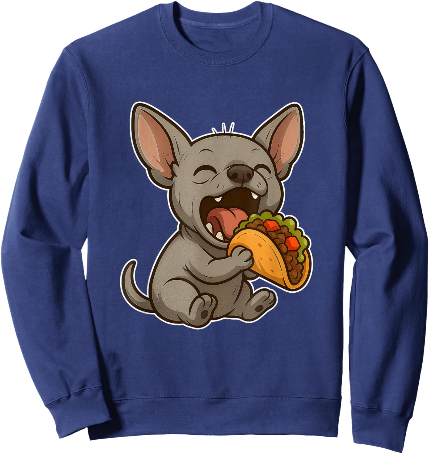 Funny Xolo Dog Eating a Big Taco Kawaii Cartoon Sweatshirt - Sweatshirt | Navy