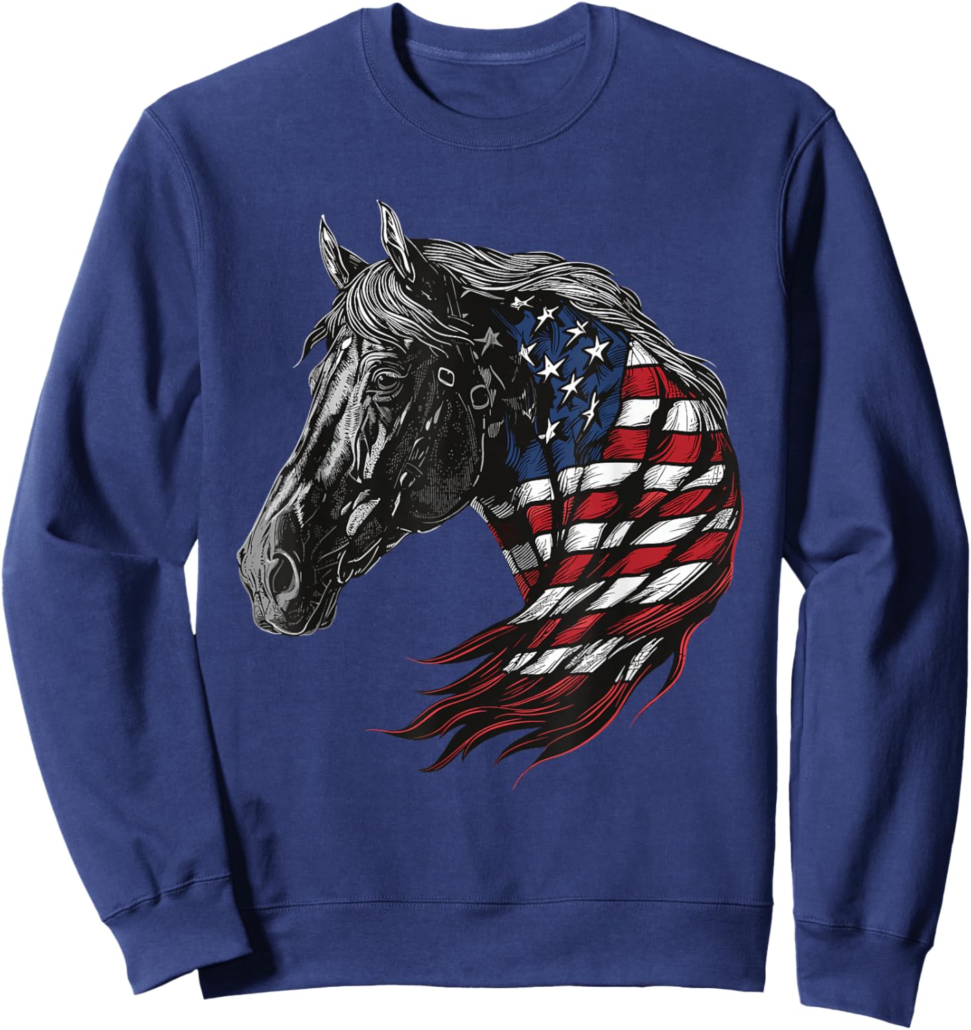 Horse Patriotic Equestrian 4th Of July USA American Flag Sweatshirt - Sweatshirt | Navy