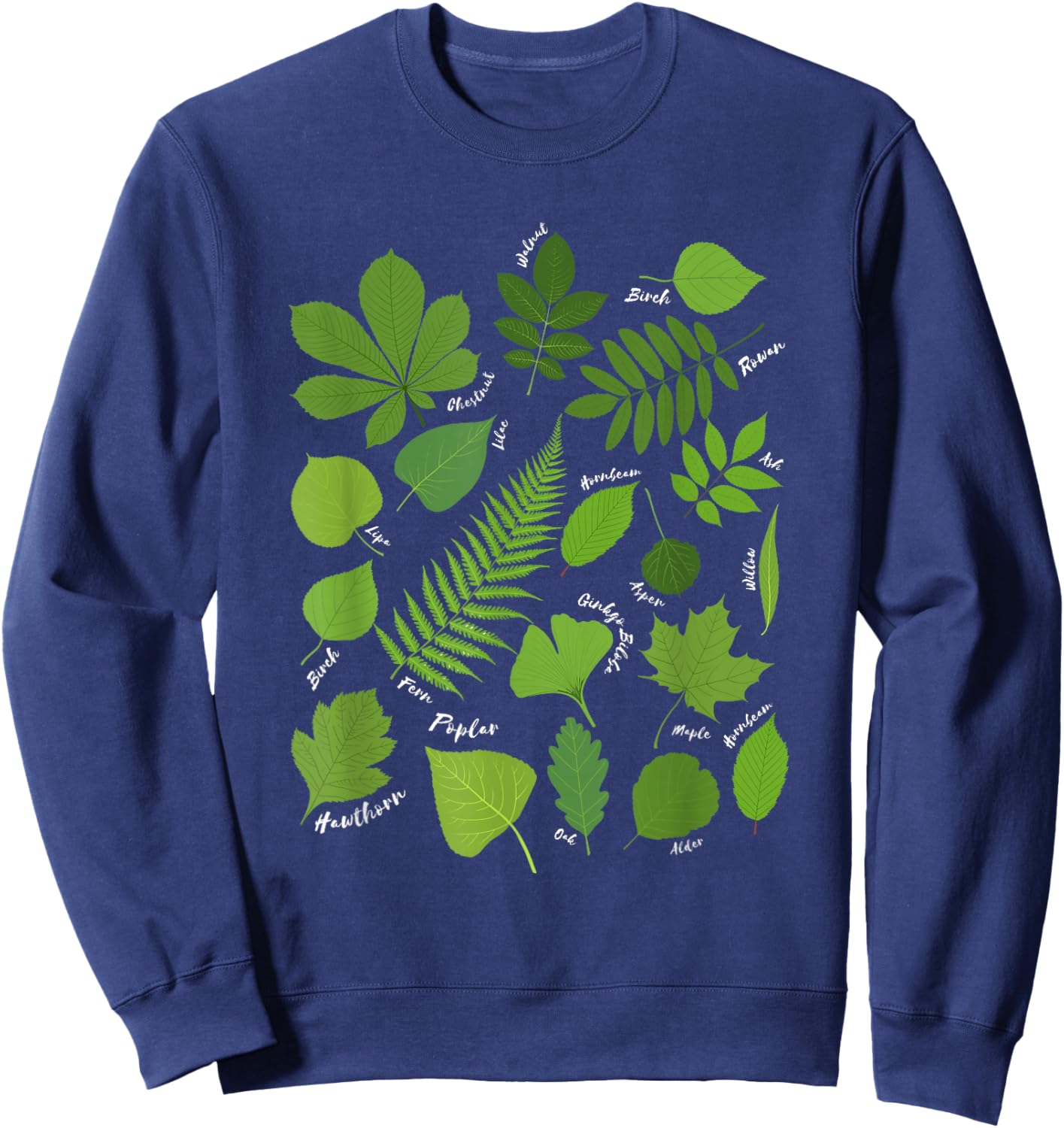 Different Types of Tree Leaves Common Leaves Nature Lovers Sweatshirt - Sweatshirt | Navy
