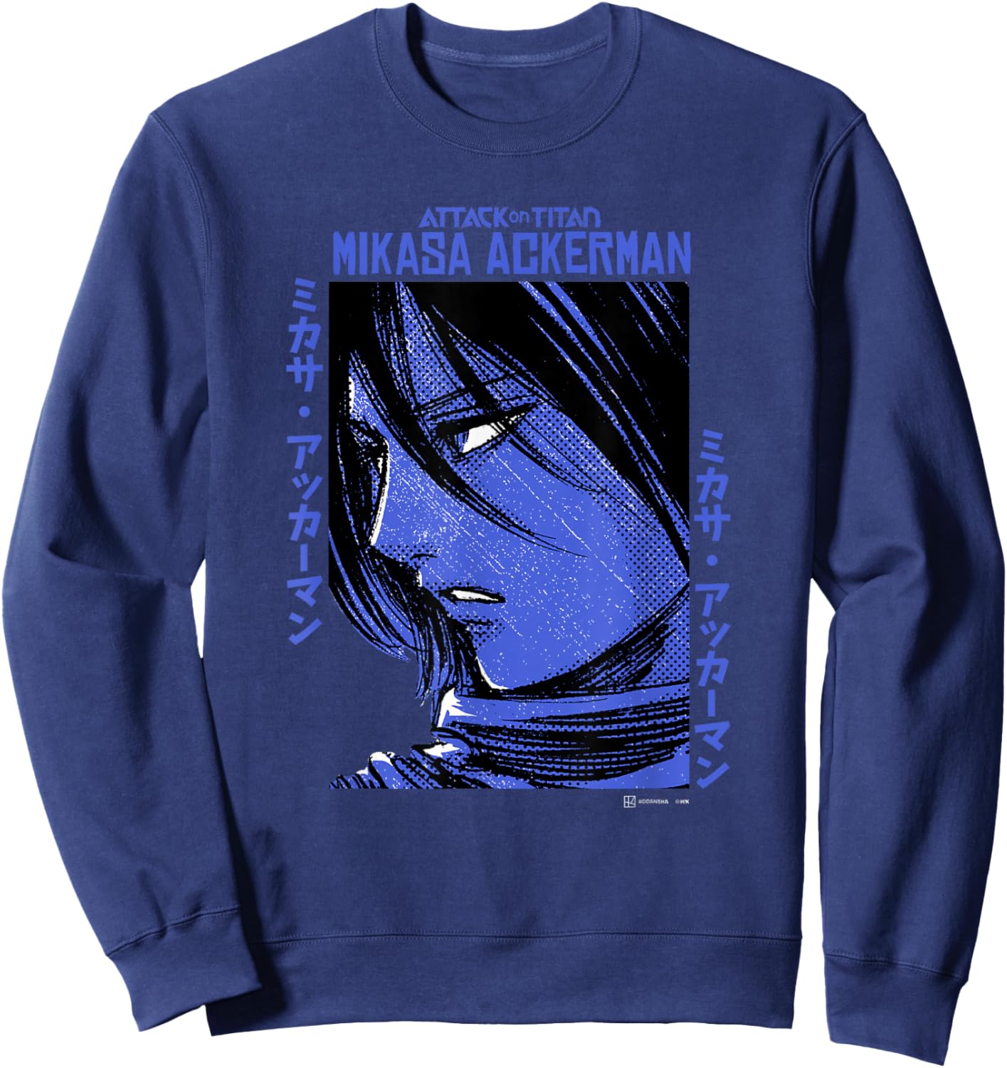 Attack on Titan Mikasa Ackerman Japanese Manga Face Portrait Sweatshirt - Sweatshirt | Navy