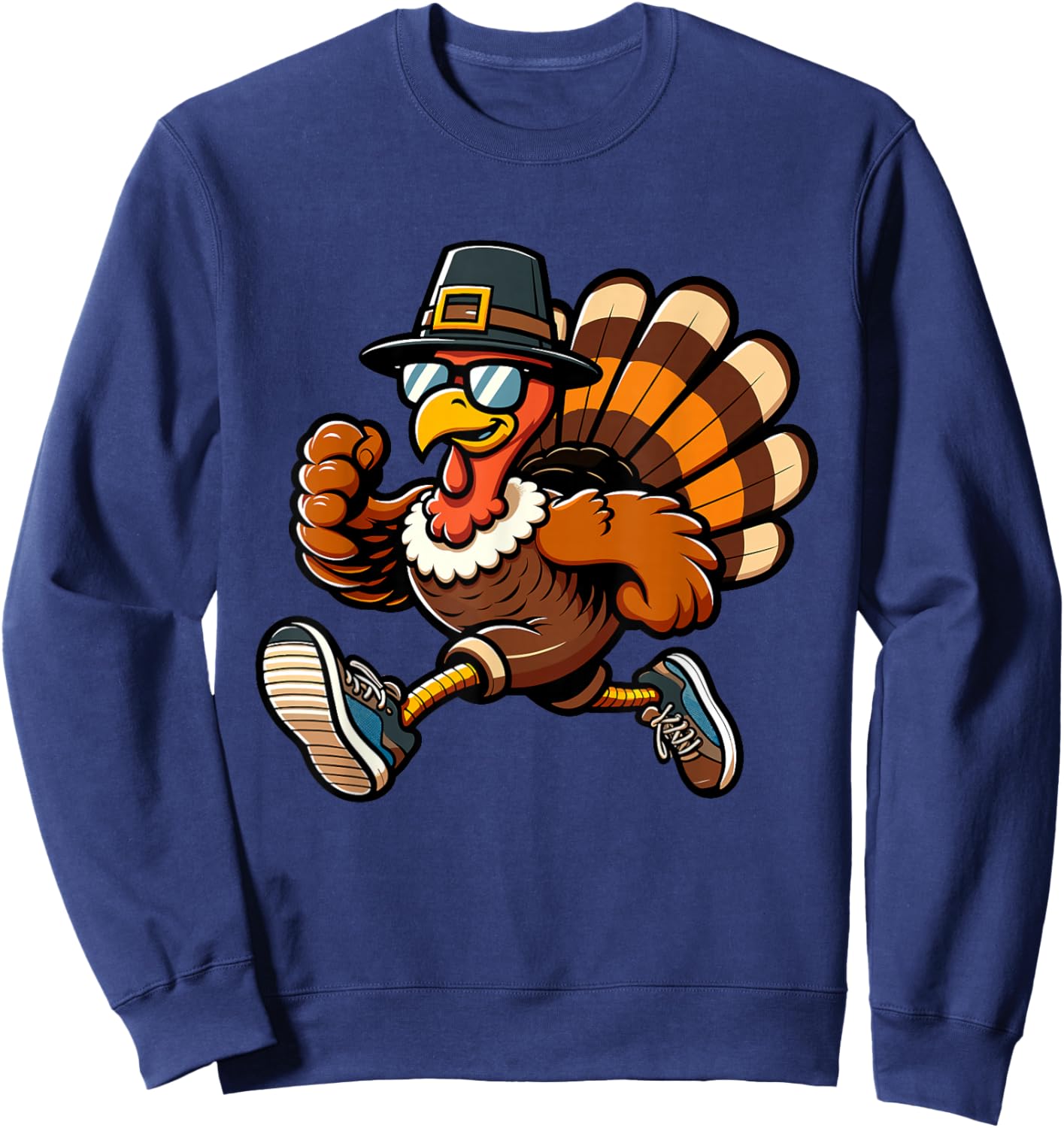 Running Turkey- Turkey Trot Running Thanksgiving Sweatshirt - Sweatshirt | Navy