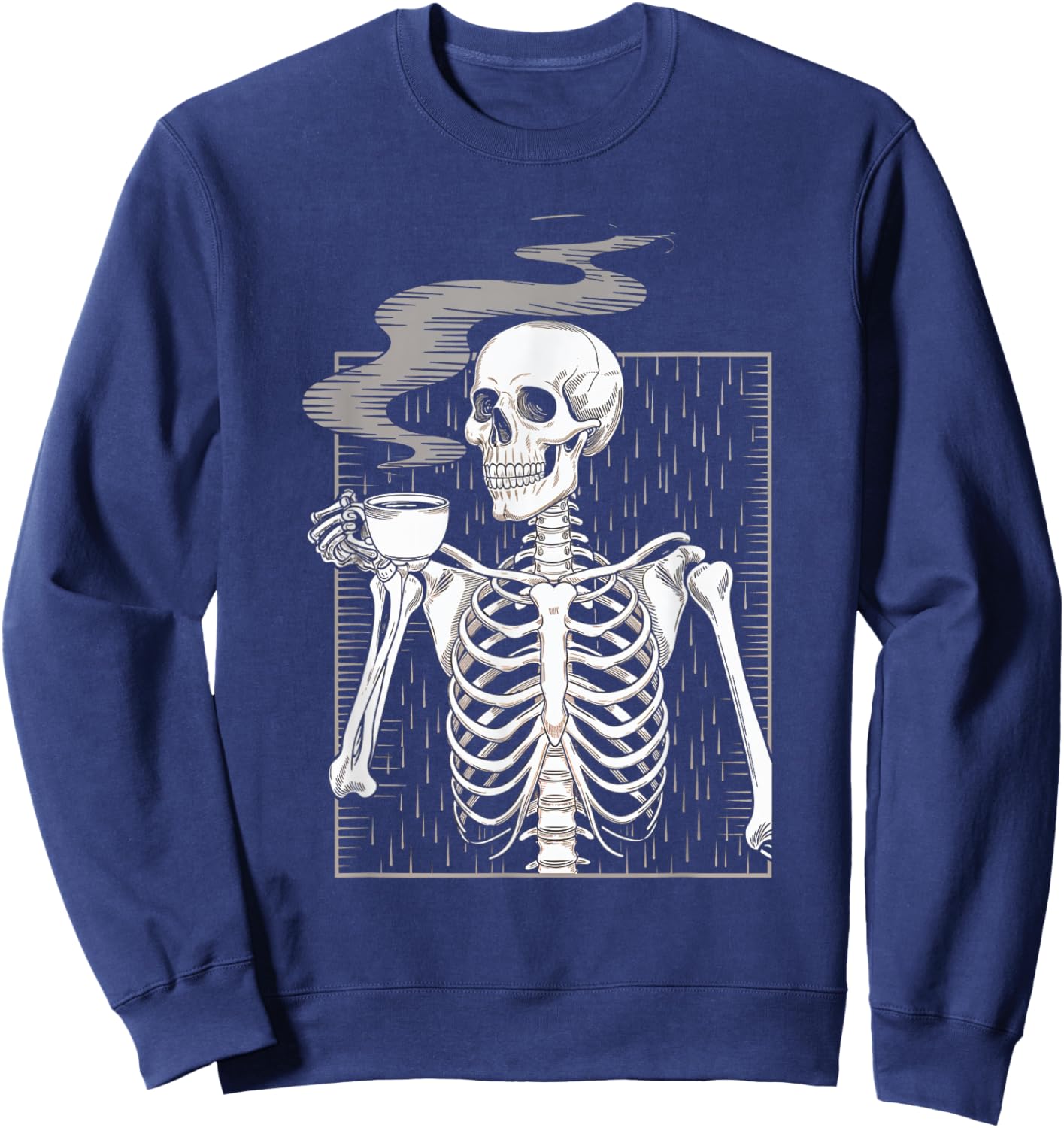 Skeleton Drinking Coffee Caffeine Skull Coffee Lover Sweatshirt - Sweatshirt | Navy