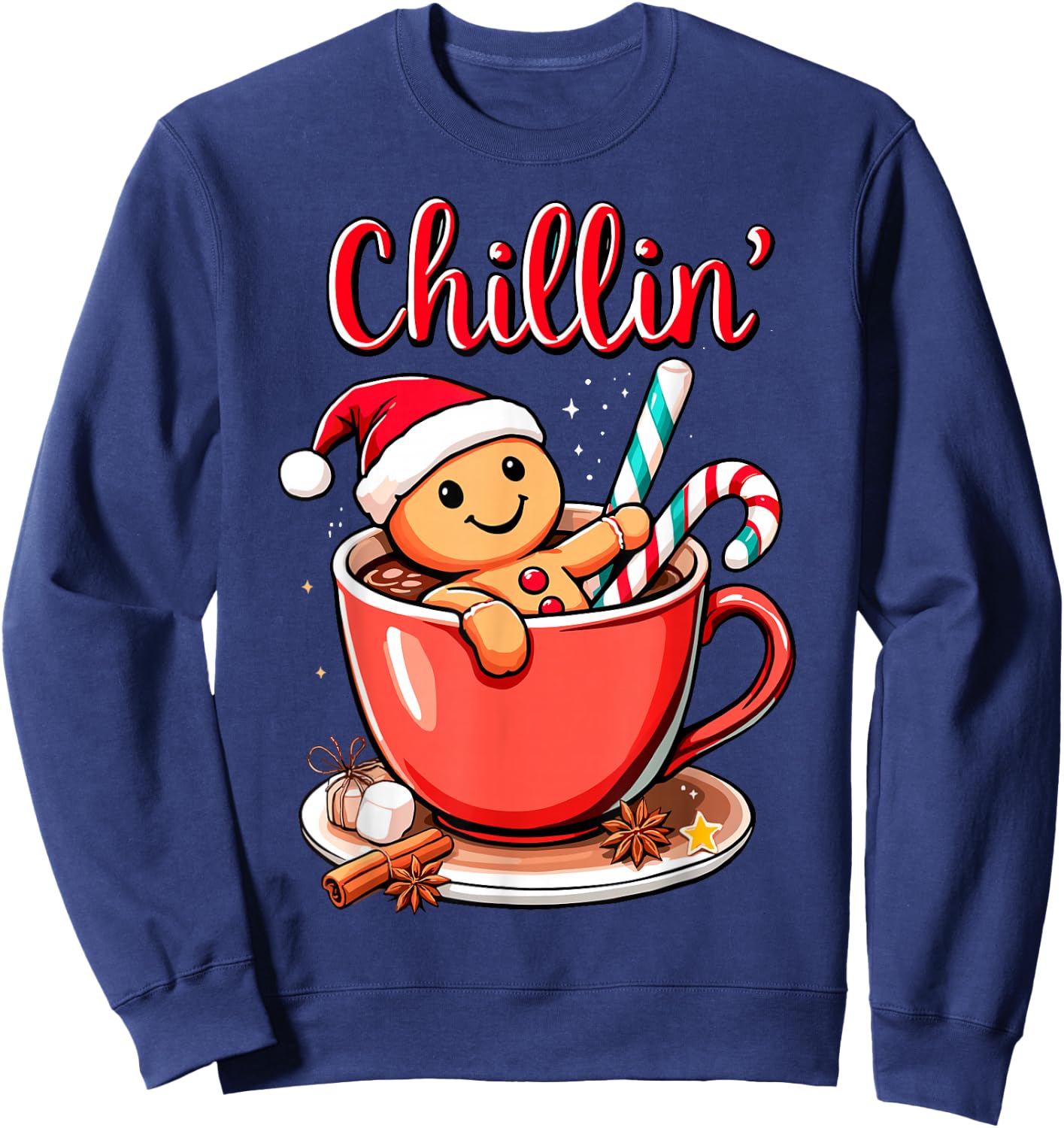 Christmas Chillin' Gingerbread Coffee Bath Funny Xmas Party Sweatshirt - Sweatshirt | Navy