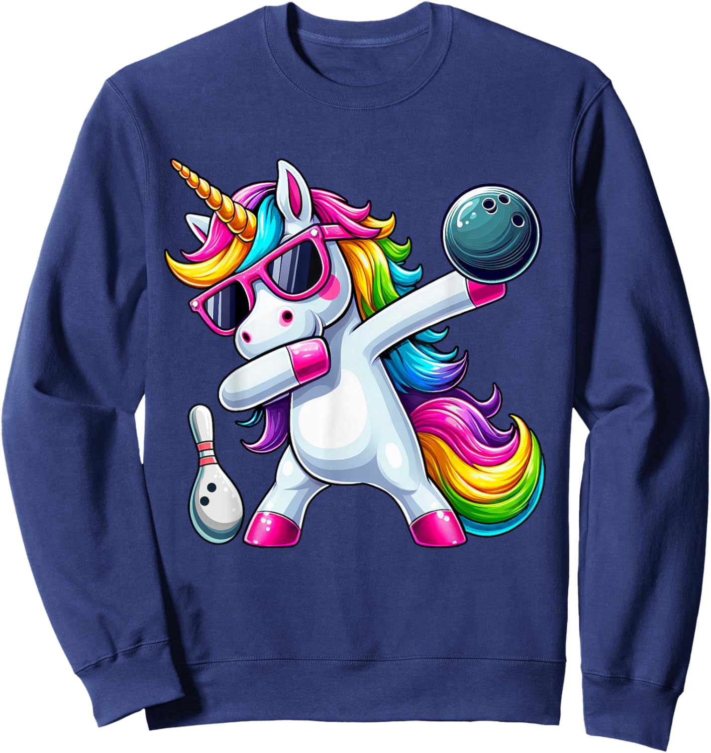 Birthday Girls Funny Dabbing Bowling Unicorn Dab Girls Sweatshirt - Sweatshirt | Navy