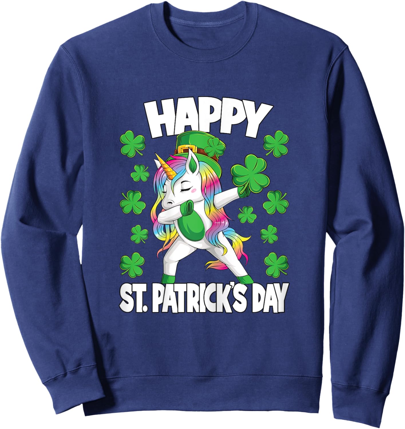 Happy St Patricks Day Irish Unicorn Lepricorn Girls Kids Sweatshirt - Sweatshirt | Navy