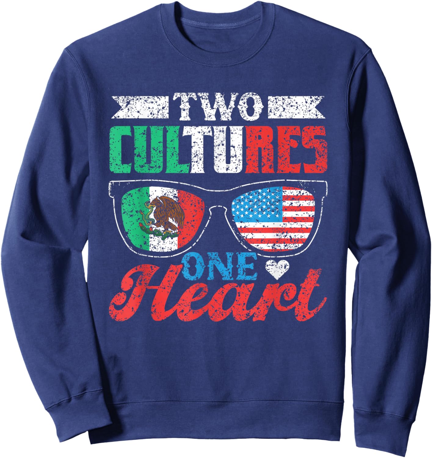 Two Cultures One Heart Usa Mexico America Mexican American Sweatshirt - Sweatshirt | Navy