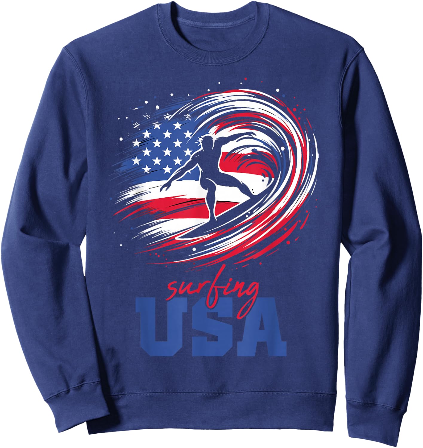 Surfing USA American Flag Surfer Patriotic Sweatshirt - Sweatshirt | Navy