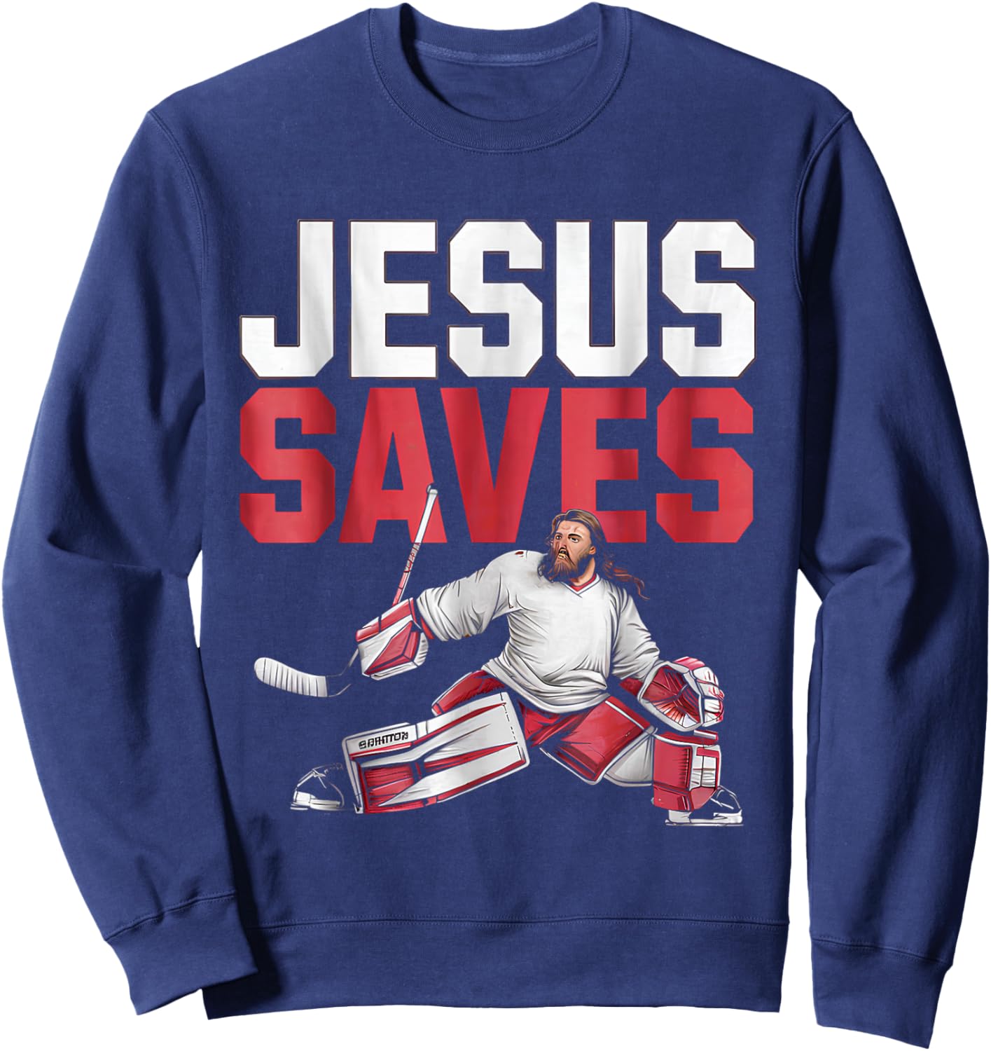 Jesus Saves Ice Hockey Goalie Sport Religious Christian Sweatshirt - Sweatshirt | Navy