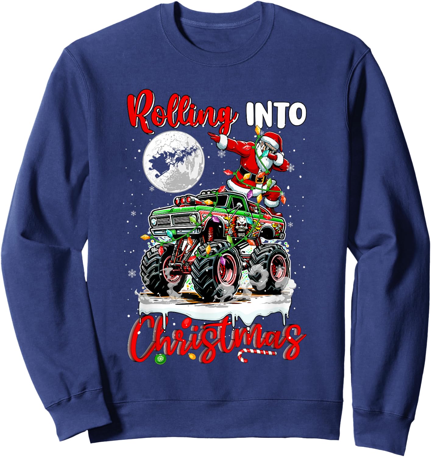 Rolling Into Christmas Santa Dabbing On Monster Truck Driver Sweatshirt - Sweatshirt | Navy