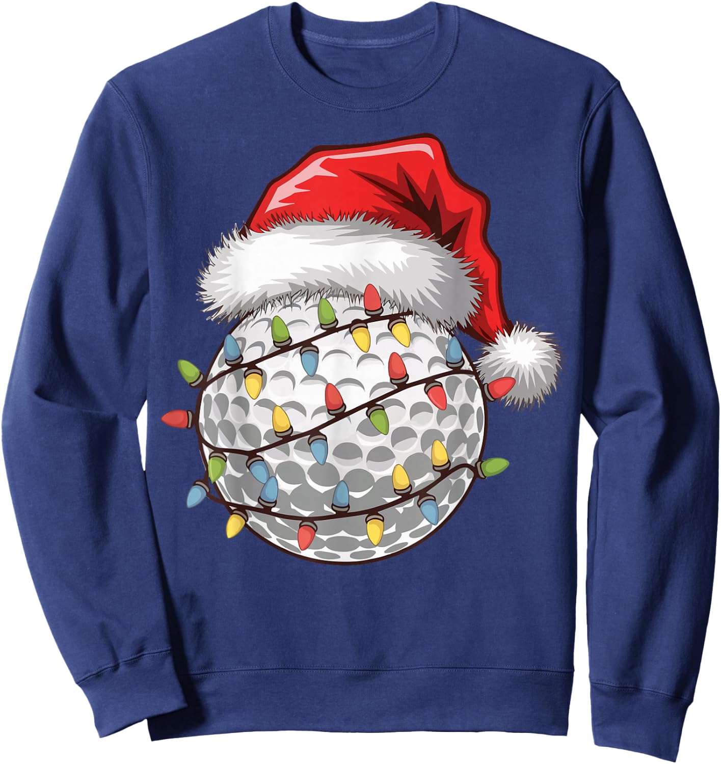 Golf Ball Santa Hat Christmas Tree Lights Golfing Golfer Sweatshirt - Sweatshirt | Navy