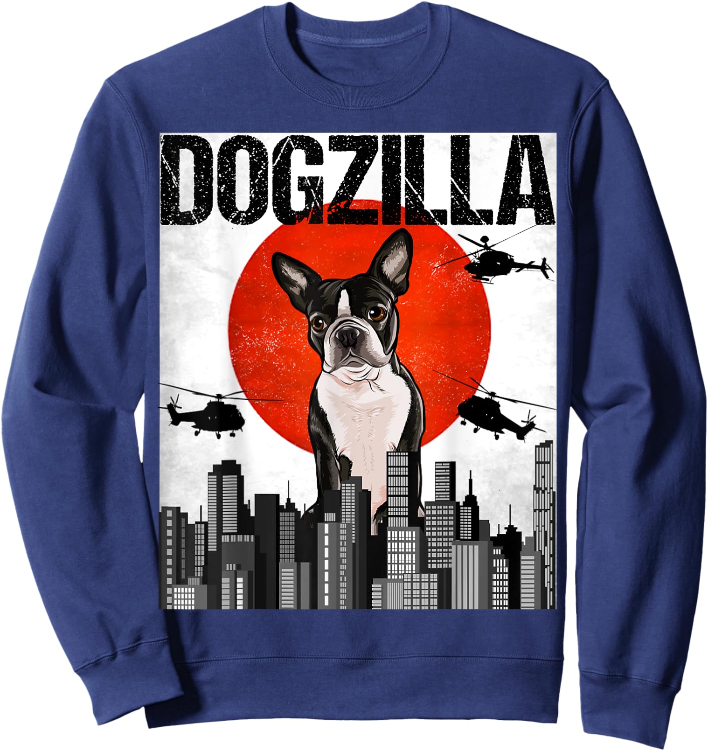 Funny Vintage Japanese Dogzilla Boston Terrier Sweatshirt - Sweatshirt | Navy