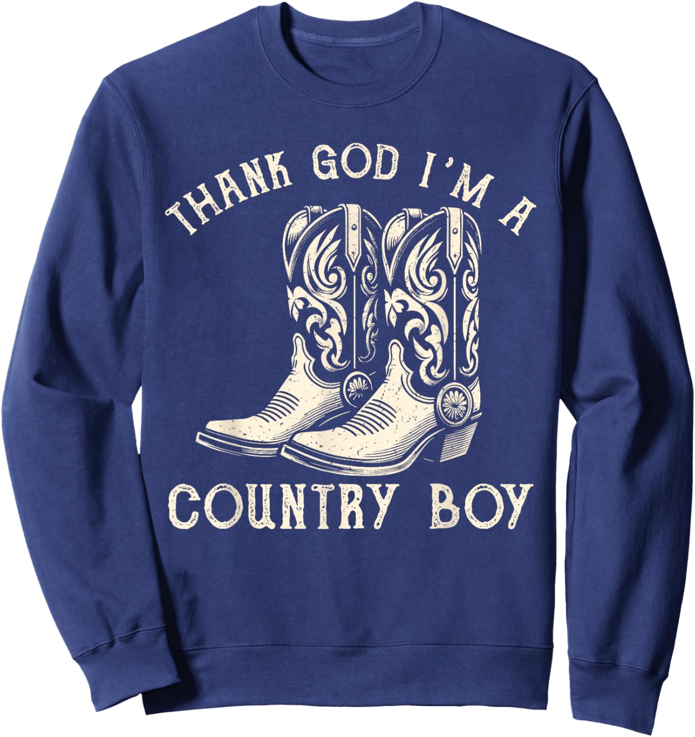 Thank God I'm A Country Music Boy Cowboy Western Retro Sweatshirt - Sweatshirt | Navy