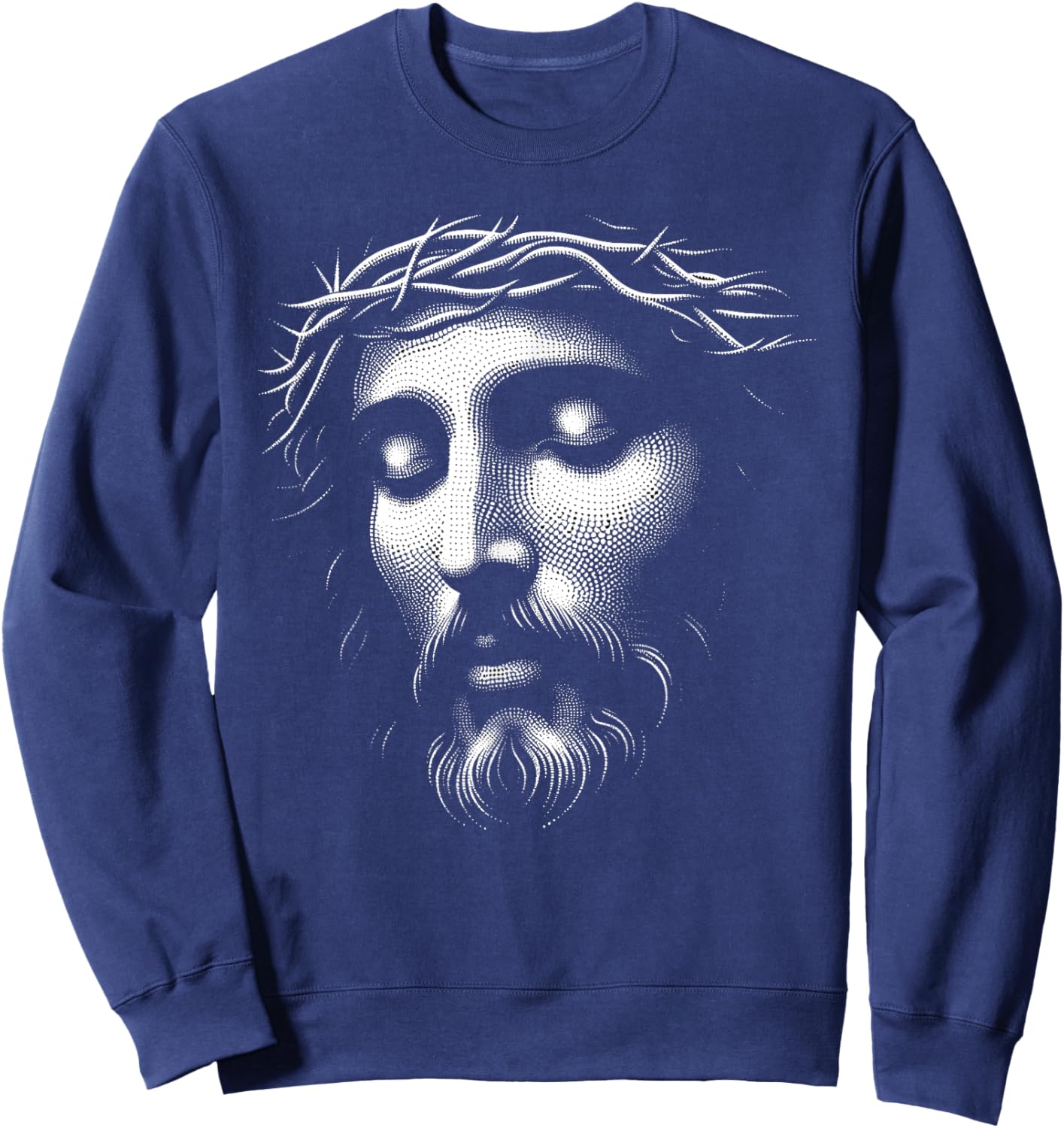 Jesus Face Image Christian Religion Christianity Sweatshirt - Sweatshirt | Navy