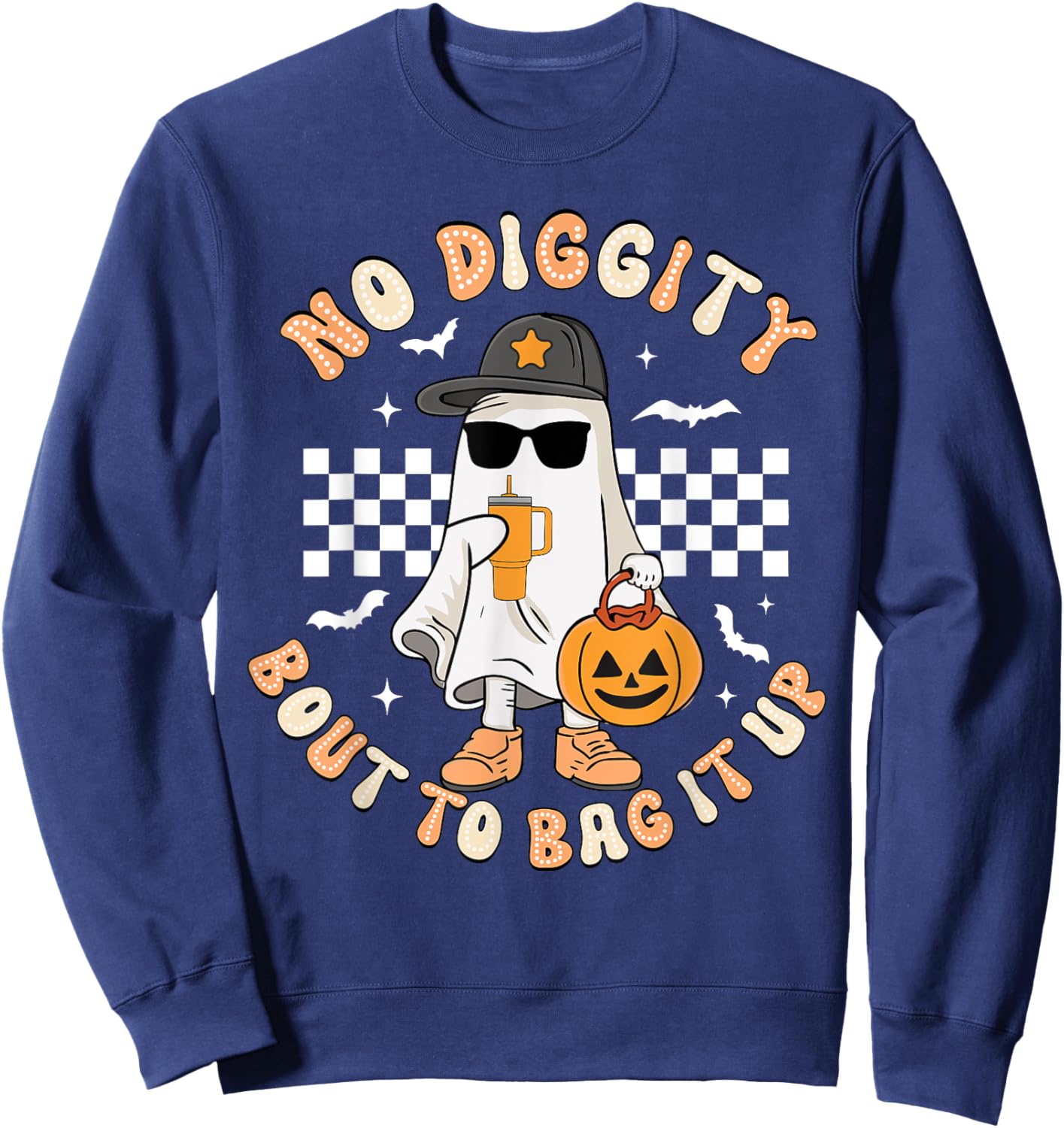 No Diggity Bout To Bag It Up Retro Halloween Ghost Toddler Sweatshirt - Sweatshirt | Navy