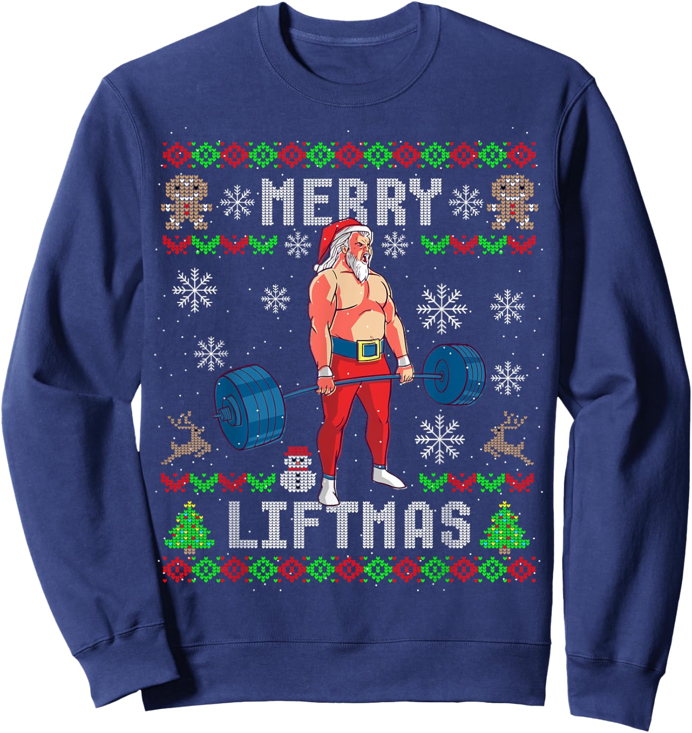 Funny Merry Liftmas Ugly Christmas Workout Powerlifting Sweatshirt - Sweatshirt | Navy