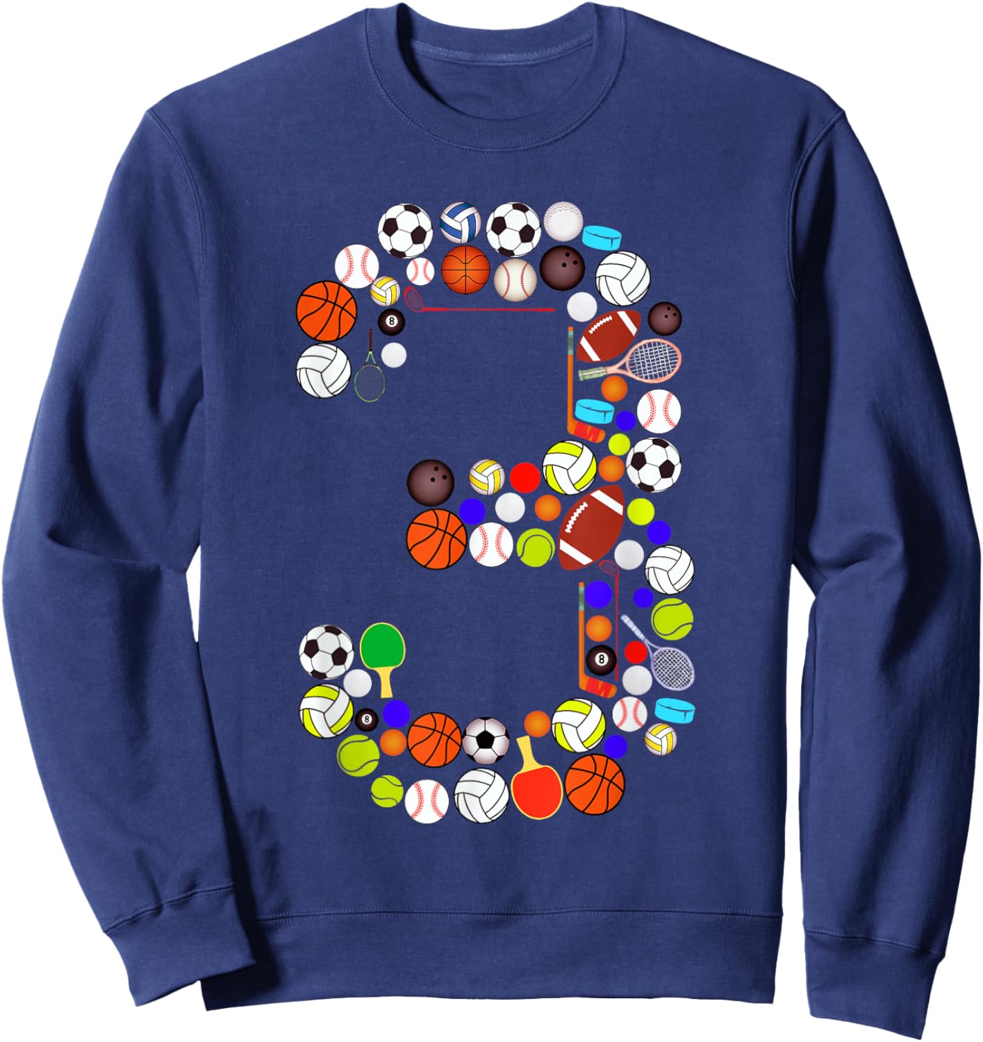 Kids 3rd Birthday Sports Big Number Three 3 Year Old Boy Sweatshirt - Sweatshirt | Navy