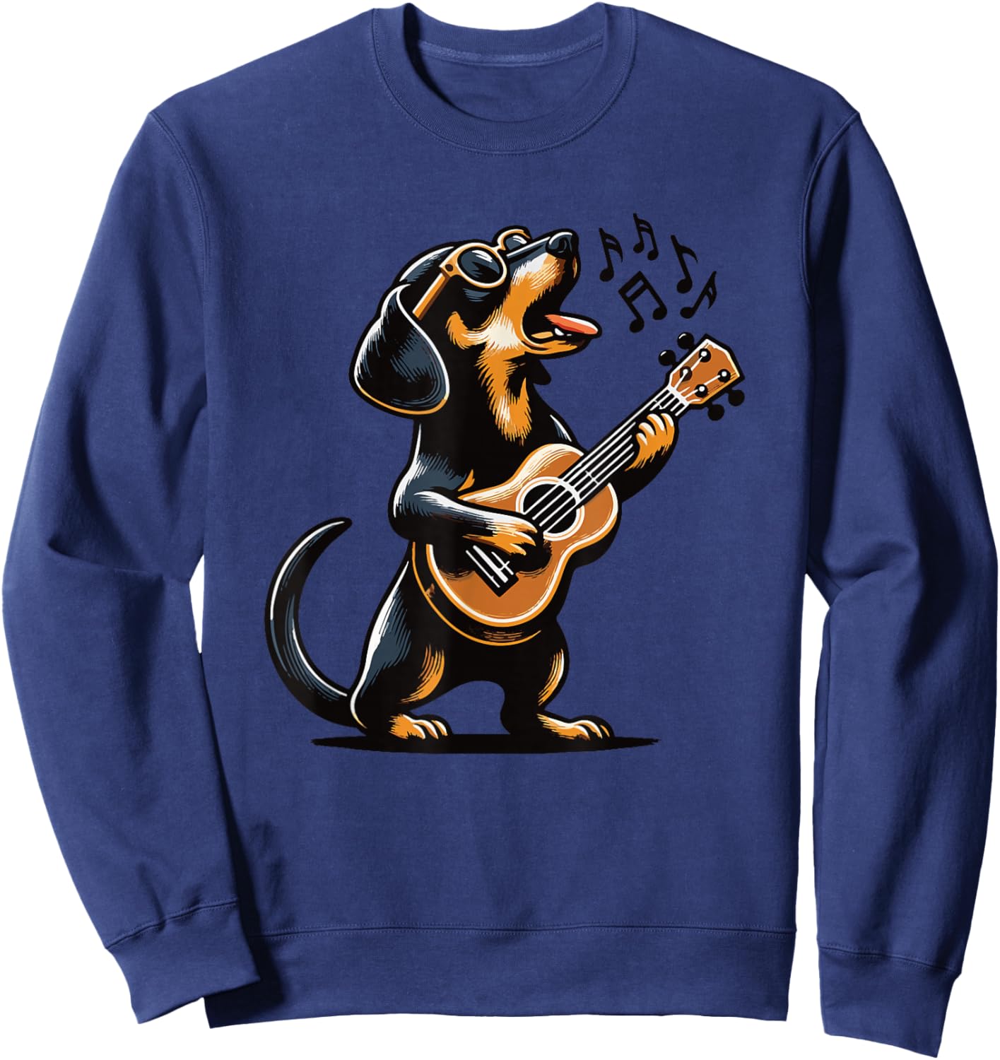 Dog Playing Guitar Singing Dachshund Wiener Dog Funny Sweatshirt - Sweatshirt | Navy