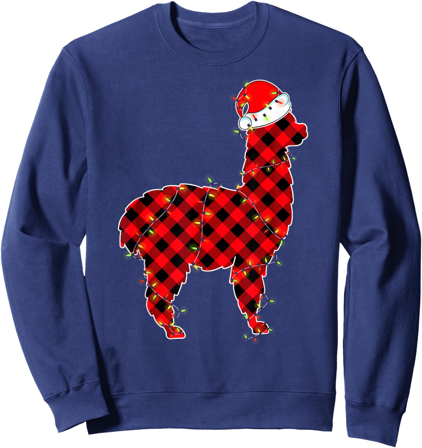 Red Plaid Llama Christmas Lights Pajamas Adult Kids Sweatshirt - Sweatshirt | Navy
