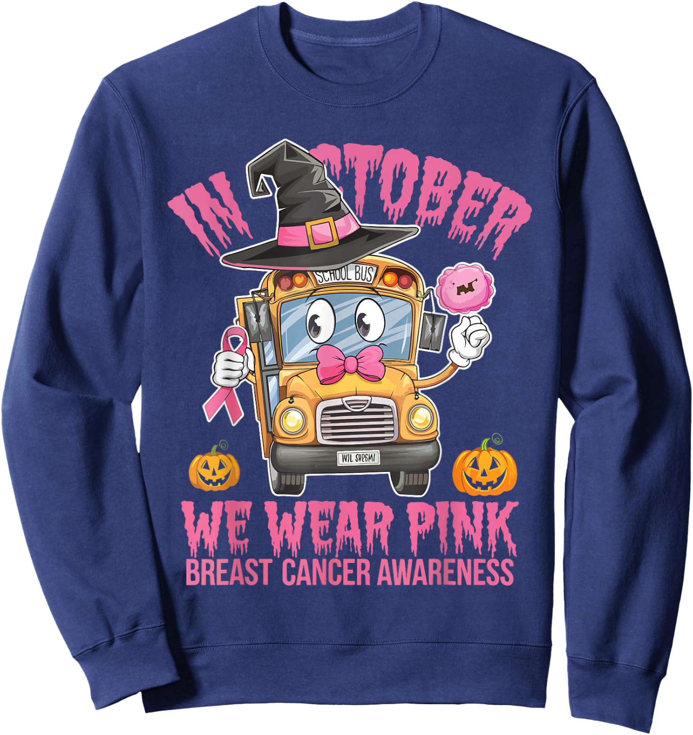 In October We Wear Pink School Bus Sweatshirt - Sweatshirt | Navy