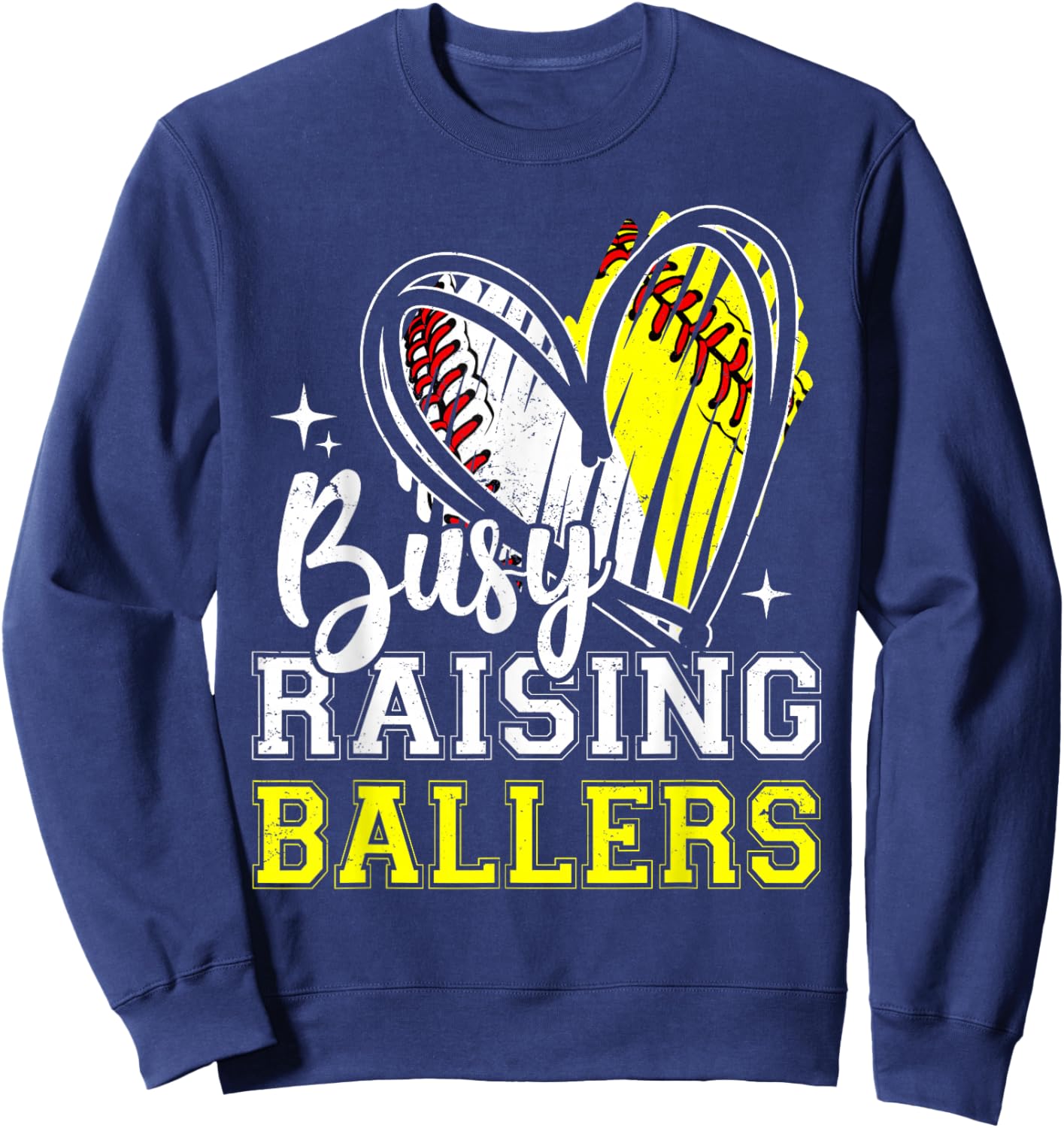Busy Raising Ballers Heart Softball Baseball Mom Sweatshirt - Sweatshirt | Navy