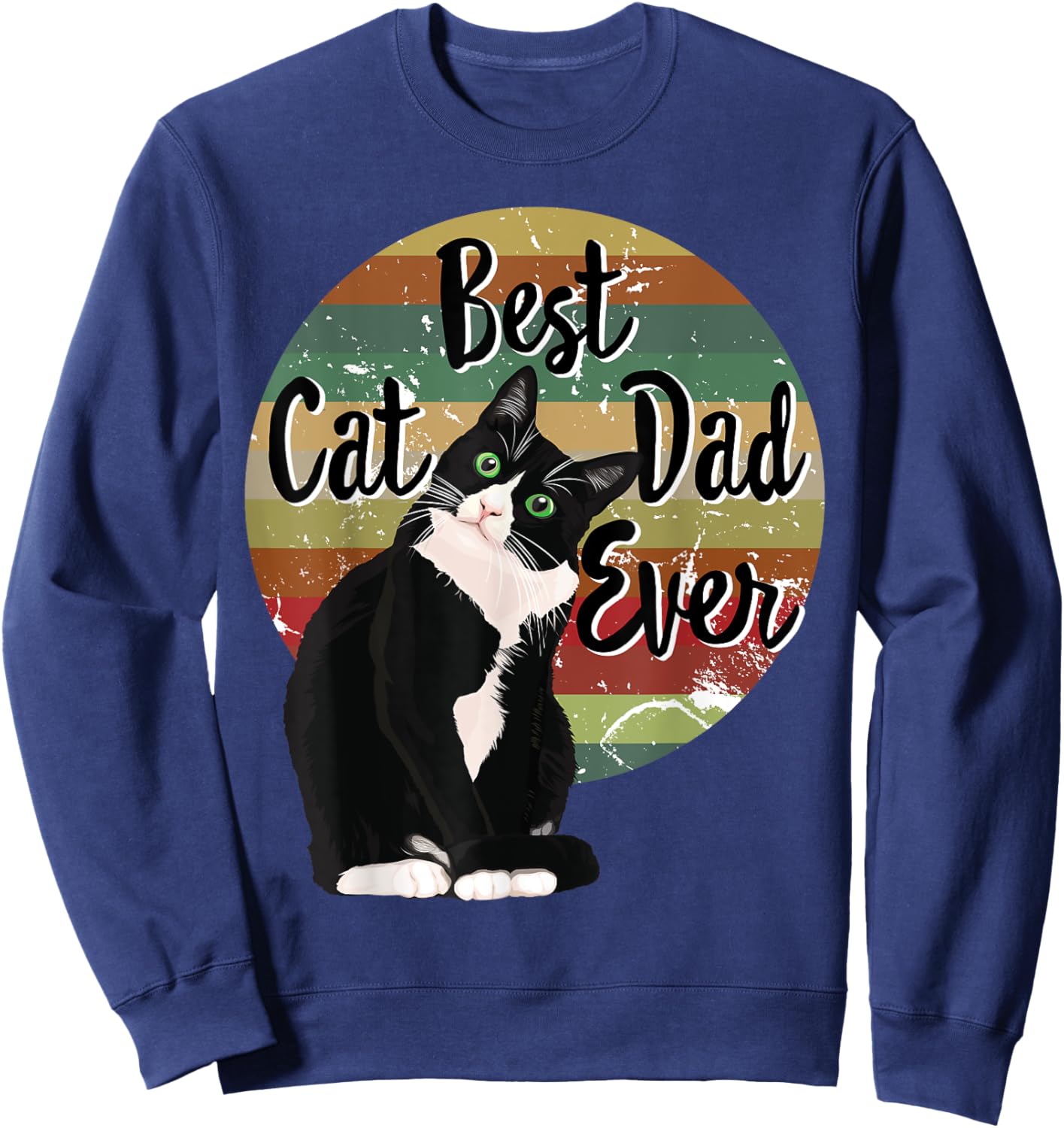 Best Cat Dad Ever Tuxedo Father's Day Gift Funny Retro Shirt Women Sweatshirt - Sweatshirt | Navy